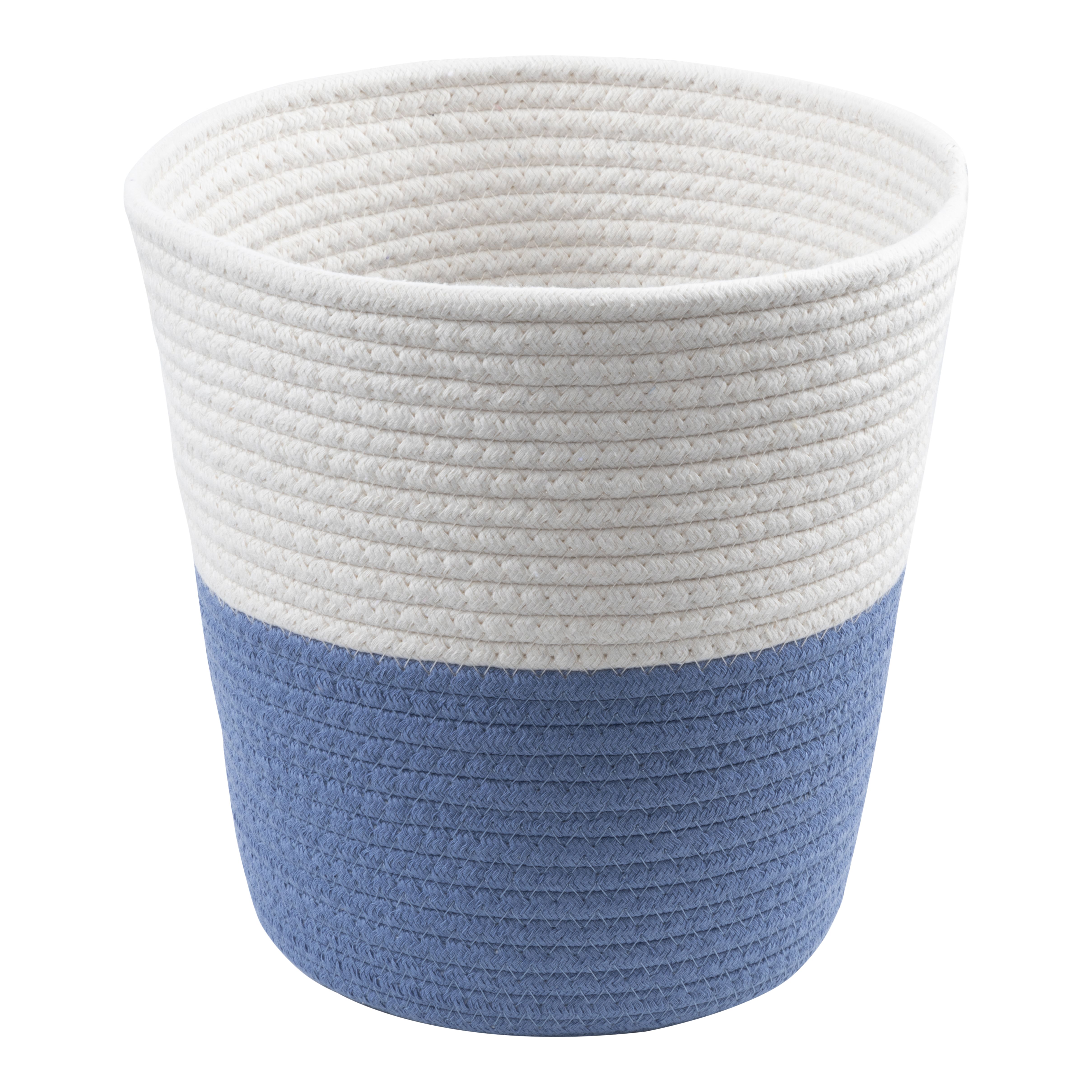 White/dark blue rope effect Cotton Medium Stackable Storage basket (H ...
