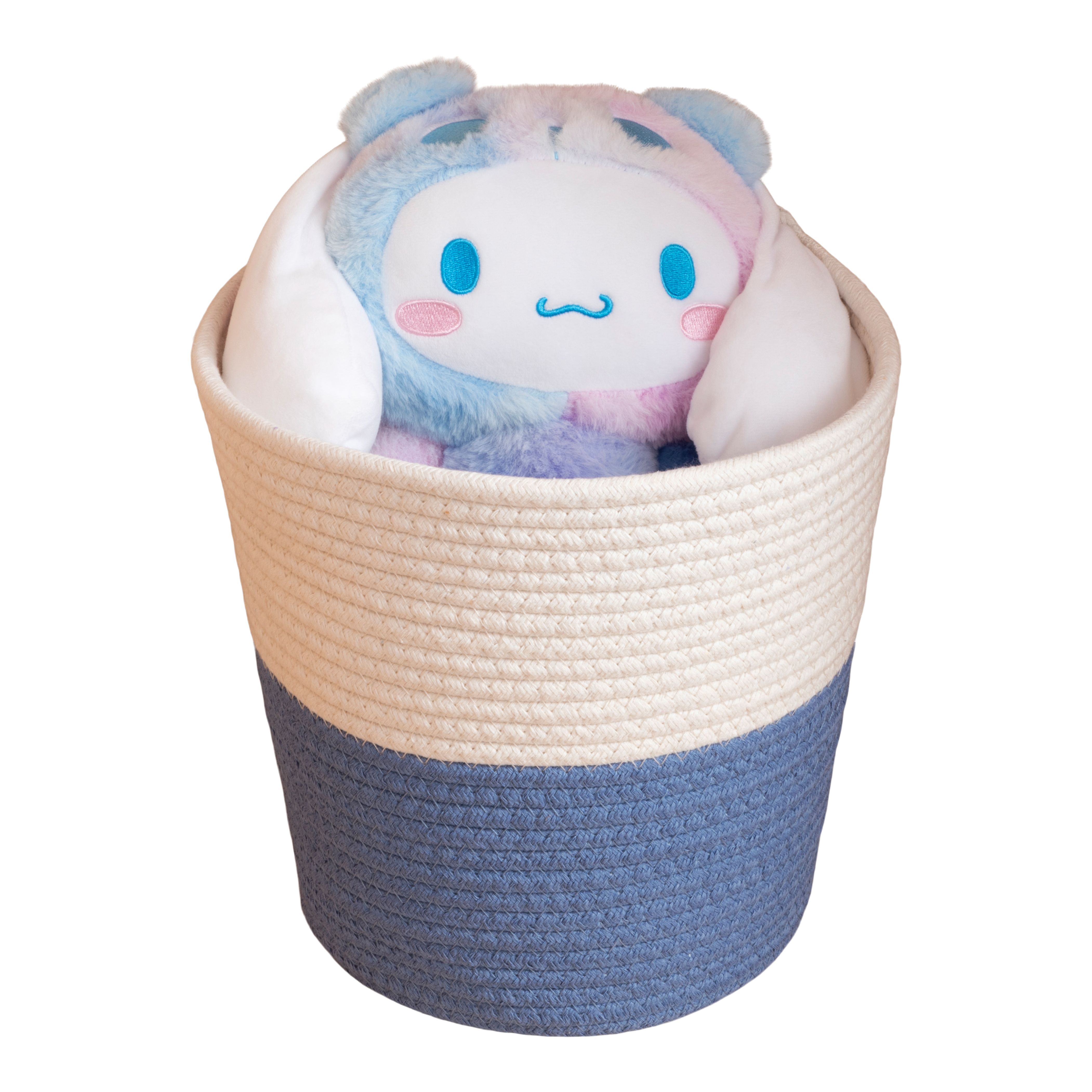 White/dark blue rope effect Cotton Medium Stackable Storage basket (H)25cm (W)25cm