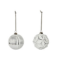 White Distressed effect Plastic Bubble Bauble, Set of 2