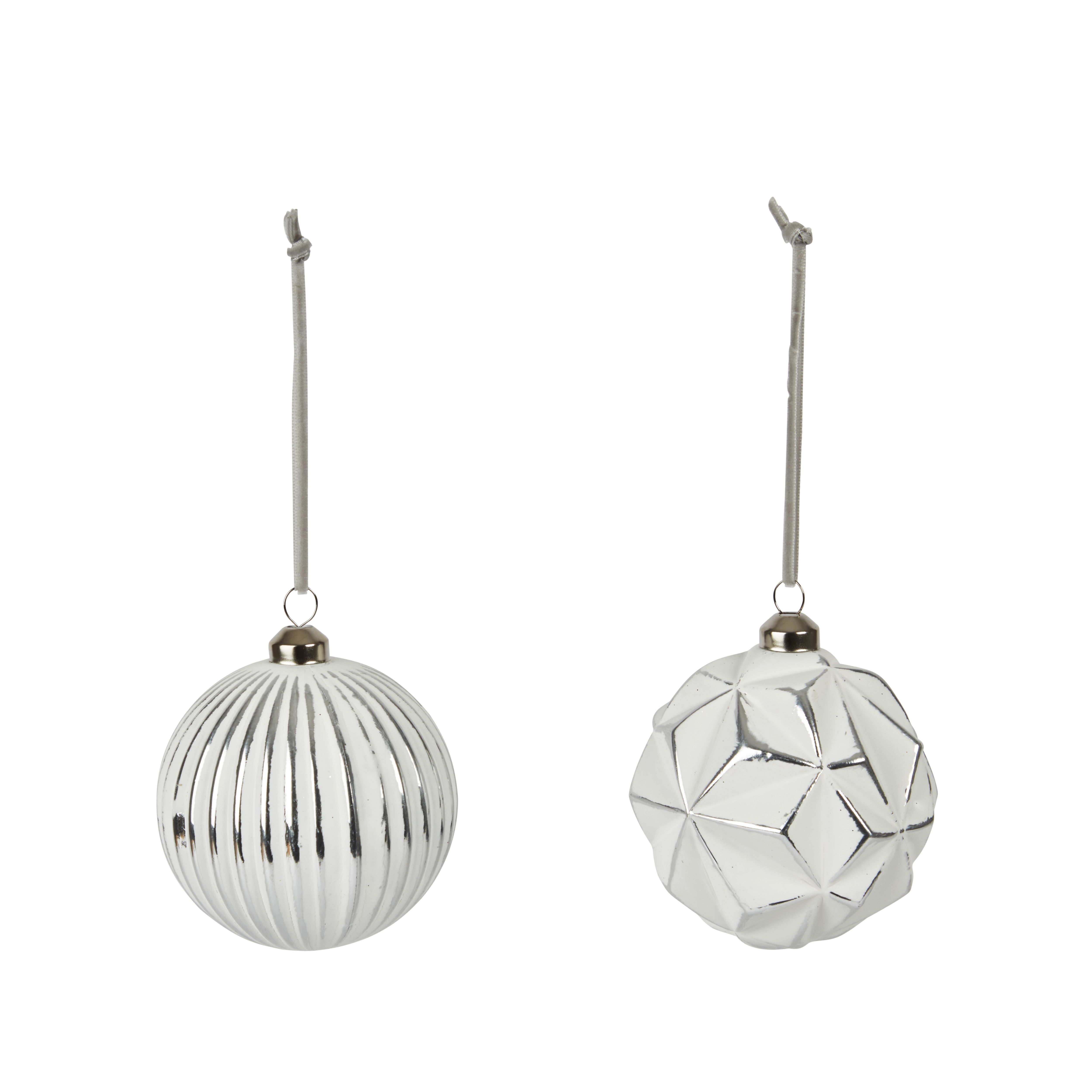 White Distressed effect Plastic Bubble Bauble, Set of 2