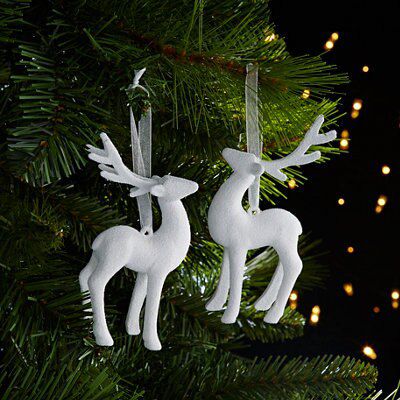 White Glitter effect Plastic 3D Reindeer Decoration, Pair of 2