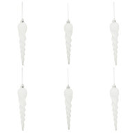 White Glitter effect Plastic Icicle Bauble, Set of 6