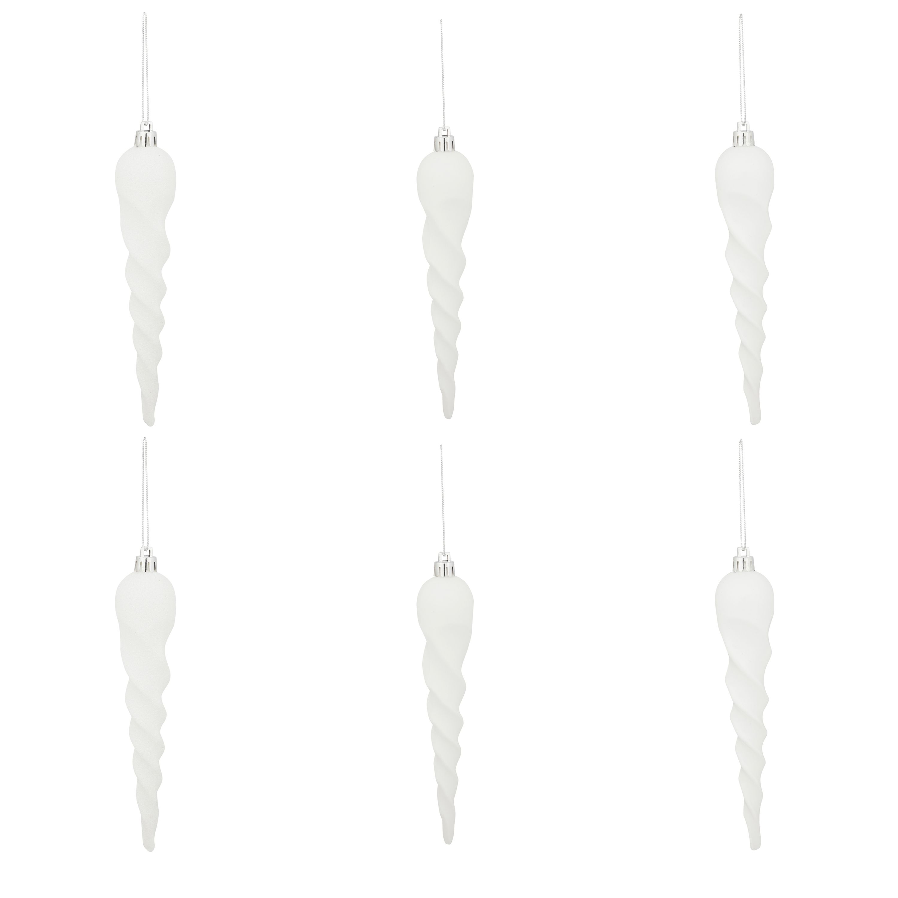White Glitter effect Plastic Icicle Bauble, Set of 6