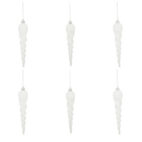 White Glitter effect Plastic Icicle Bauble, Set of 6