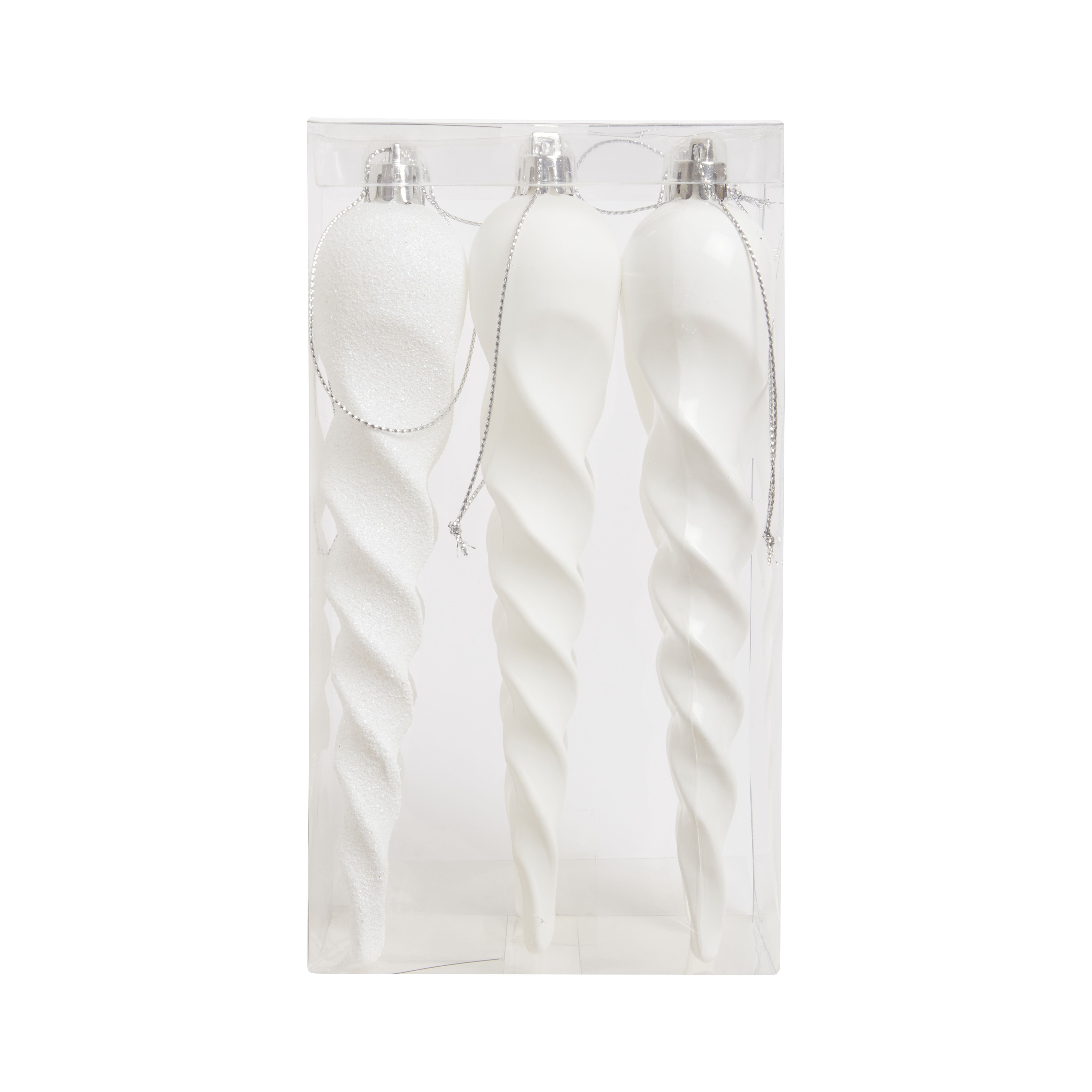 White Glitter effect Plastic Icicle Bauble, Set of 6