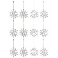 White Glitter effect Plastic Snowflake Hanging decoration set, Set of 12