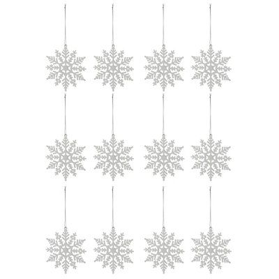 White Glitter effect Plastic Snowflake Hanging decoration set, Set of ...