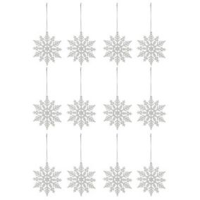 White Glitter effect Plastic Snowflake Hanging decoration set, Set of 12
