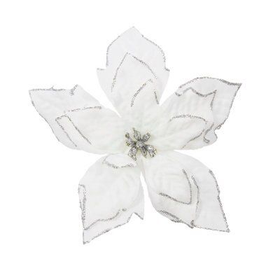White Glitter effect Poinsettia Christmas tree clip | DIY at B&Q