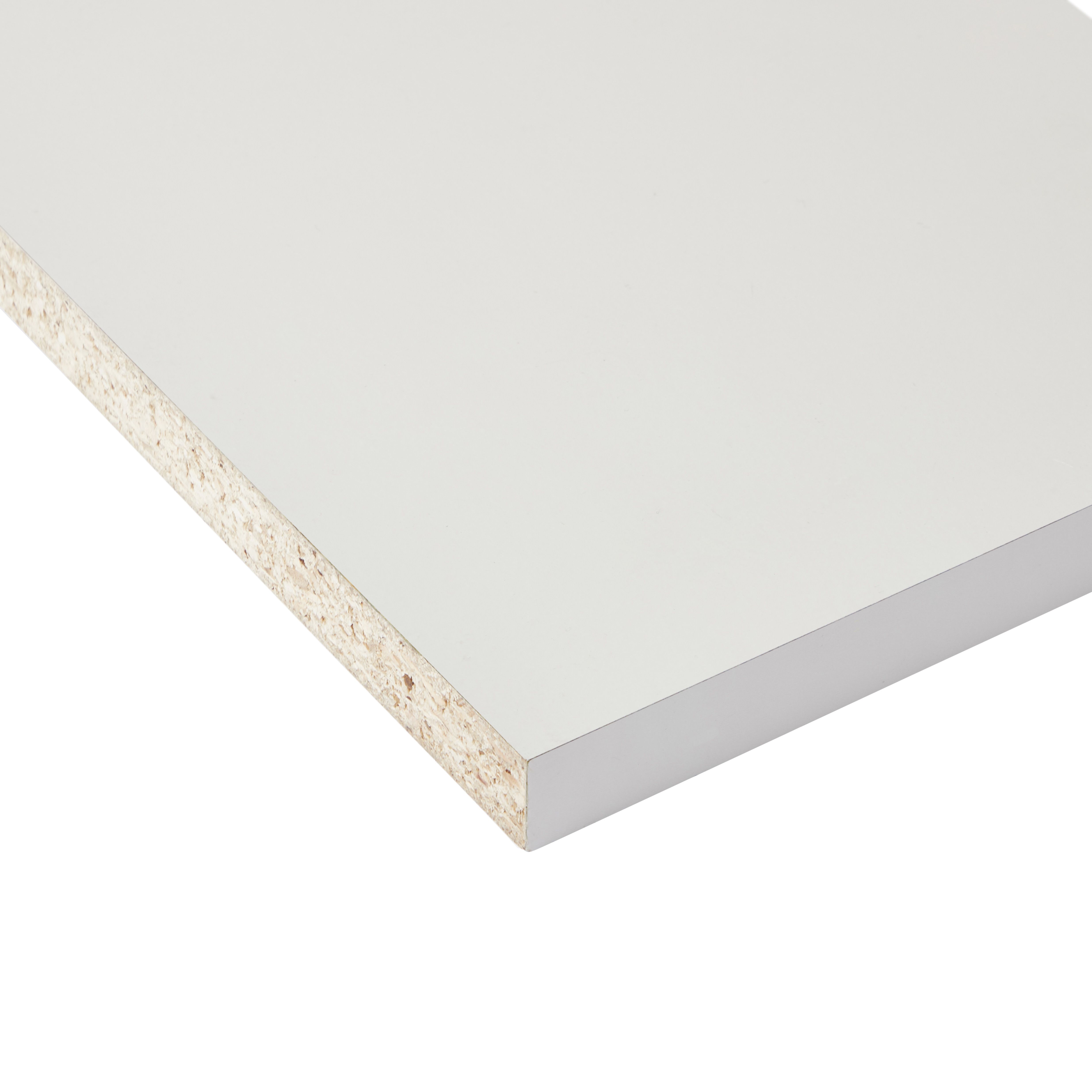White Gloss Semi edged Furniture panel, (L)2.5m (W)600mm (T)18mm DIY
