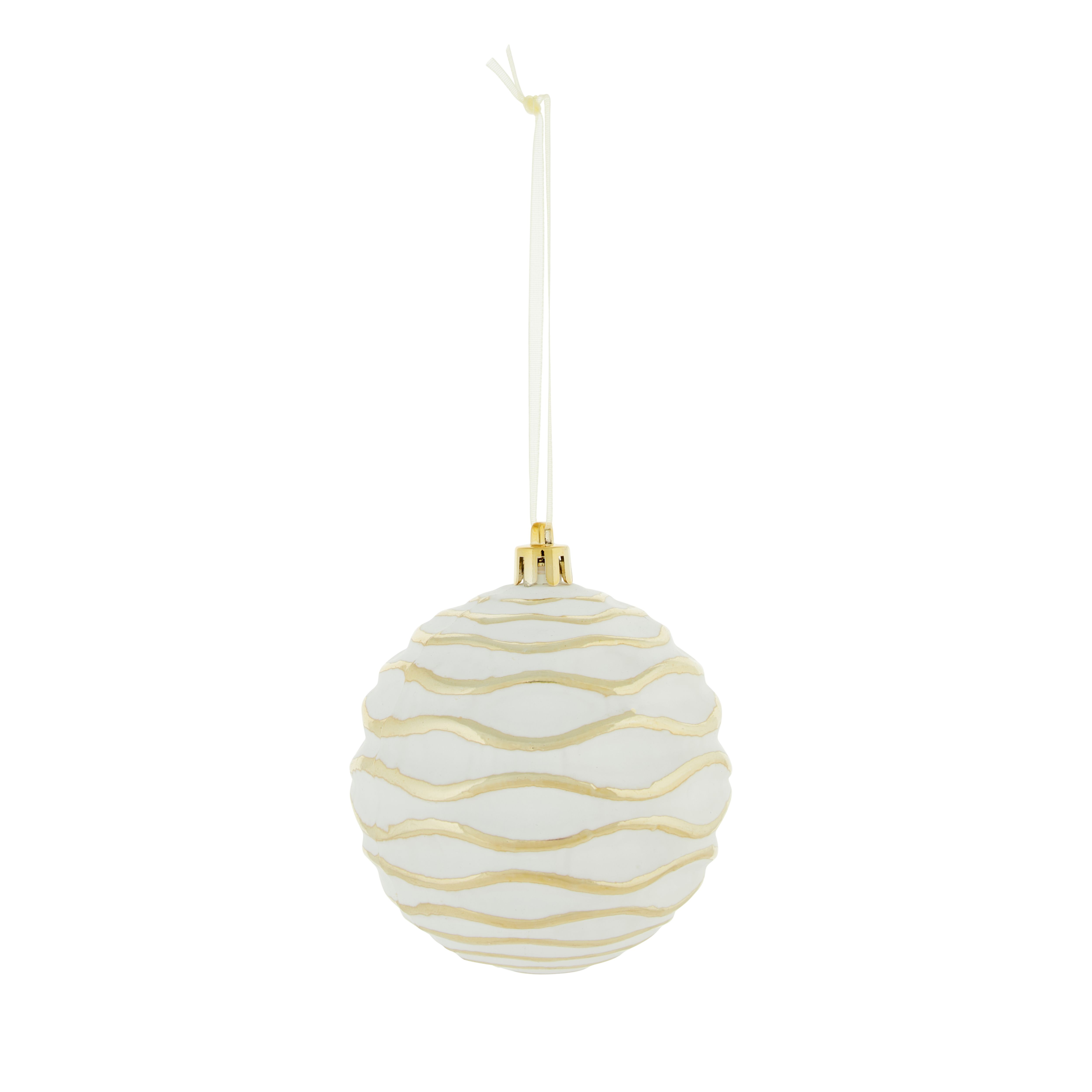 White & Gold Plastic Wavy line Bauble