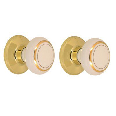 White & gold Porcelain & zinc Round Door knob (Dia)60.5mm, Set