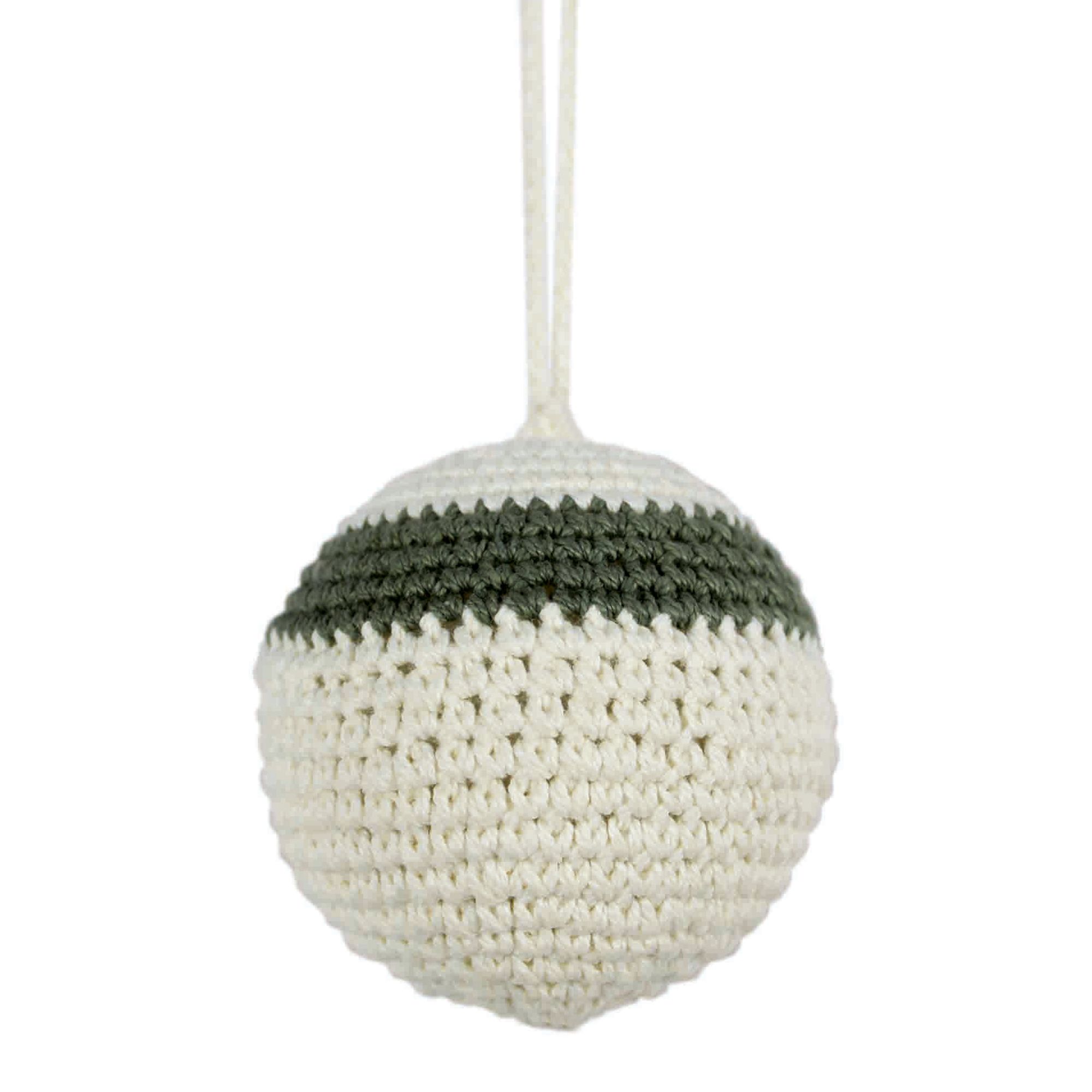 White & Green Crochet Cotton thread Round Bauble (D) 80mm