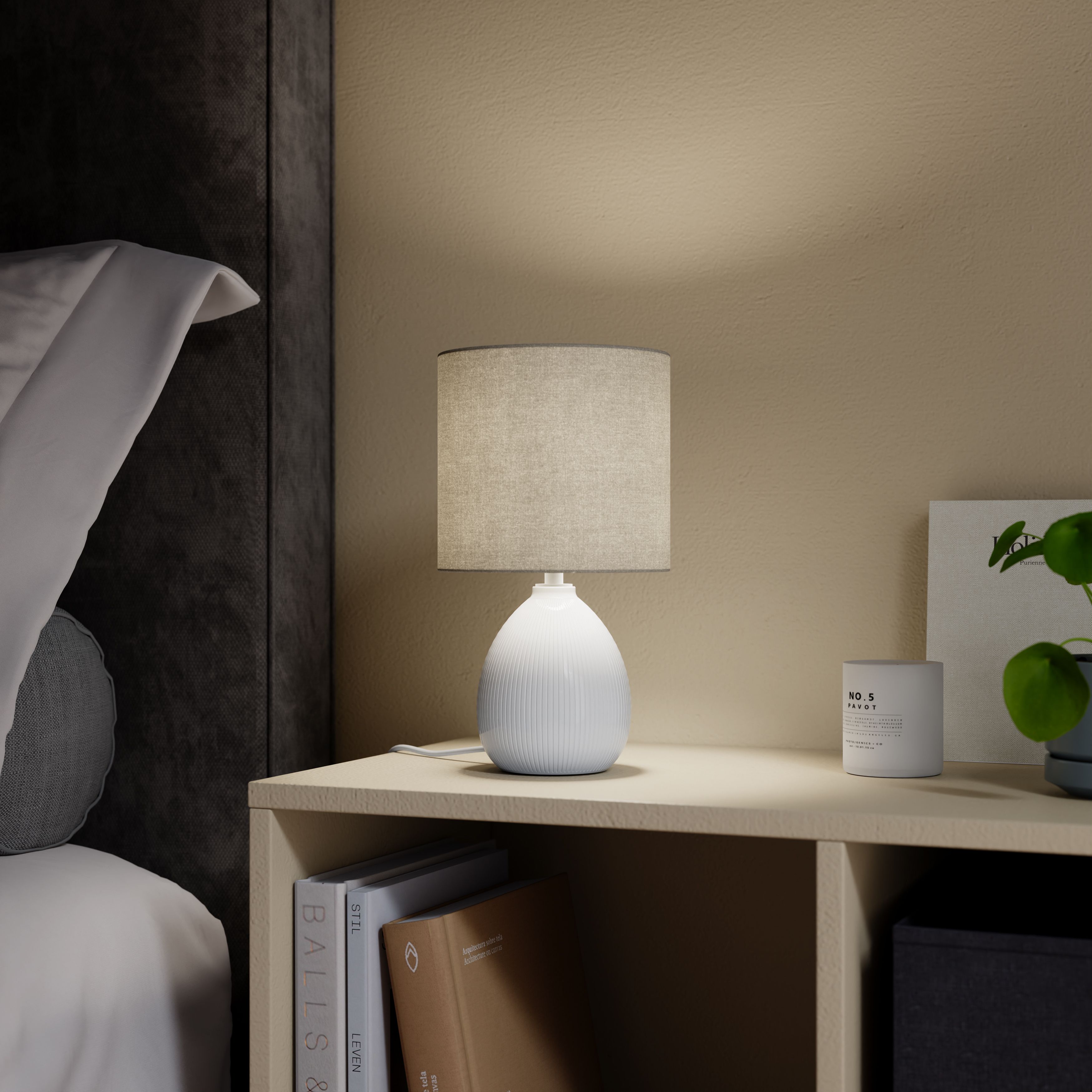 White & Grey Ceramic Fabric LED Table lamp