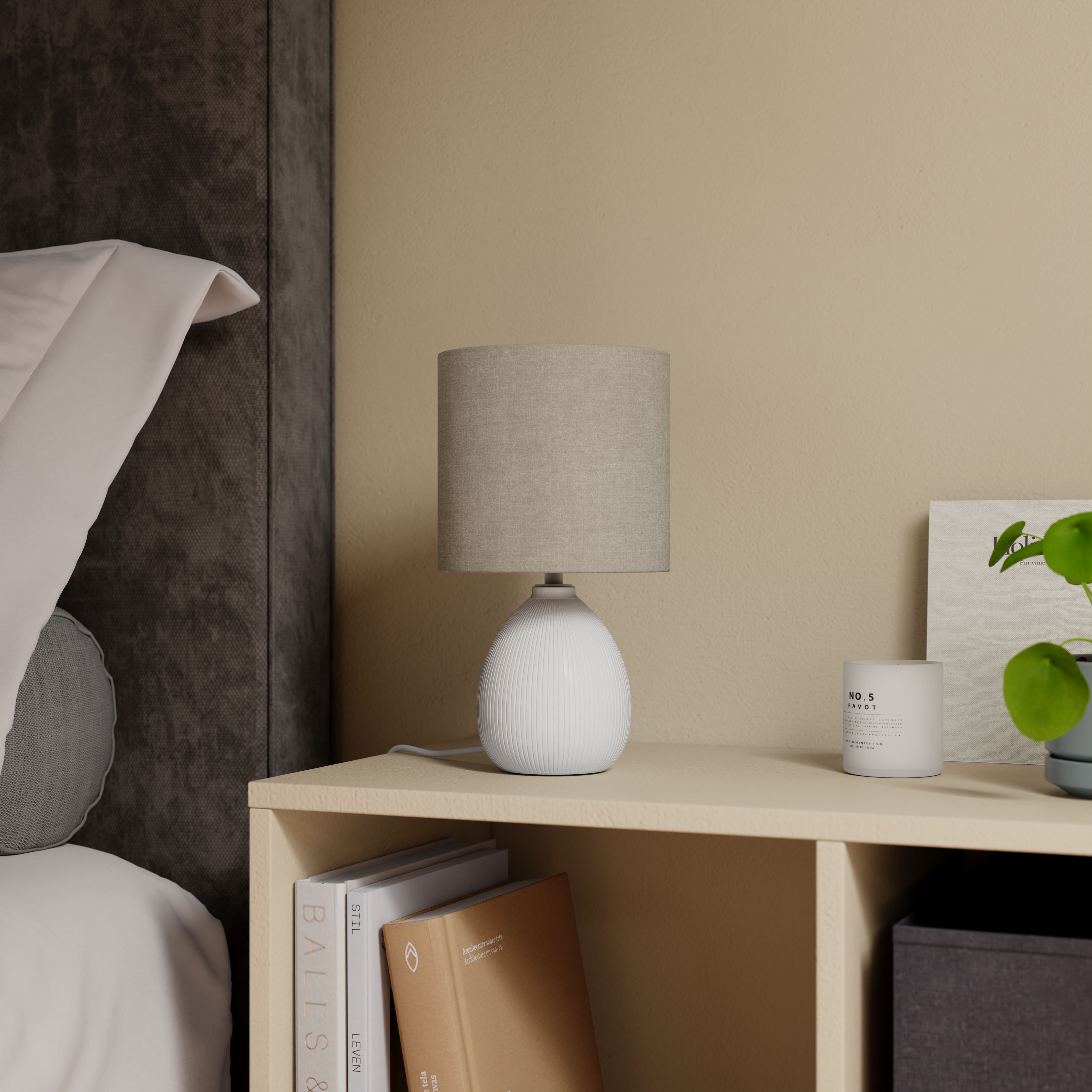 White & Grey Ceramic Fabric LED Table lamp