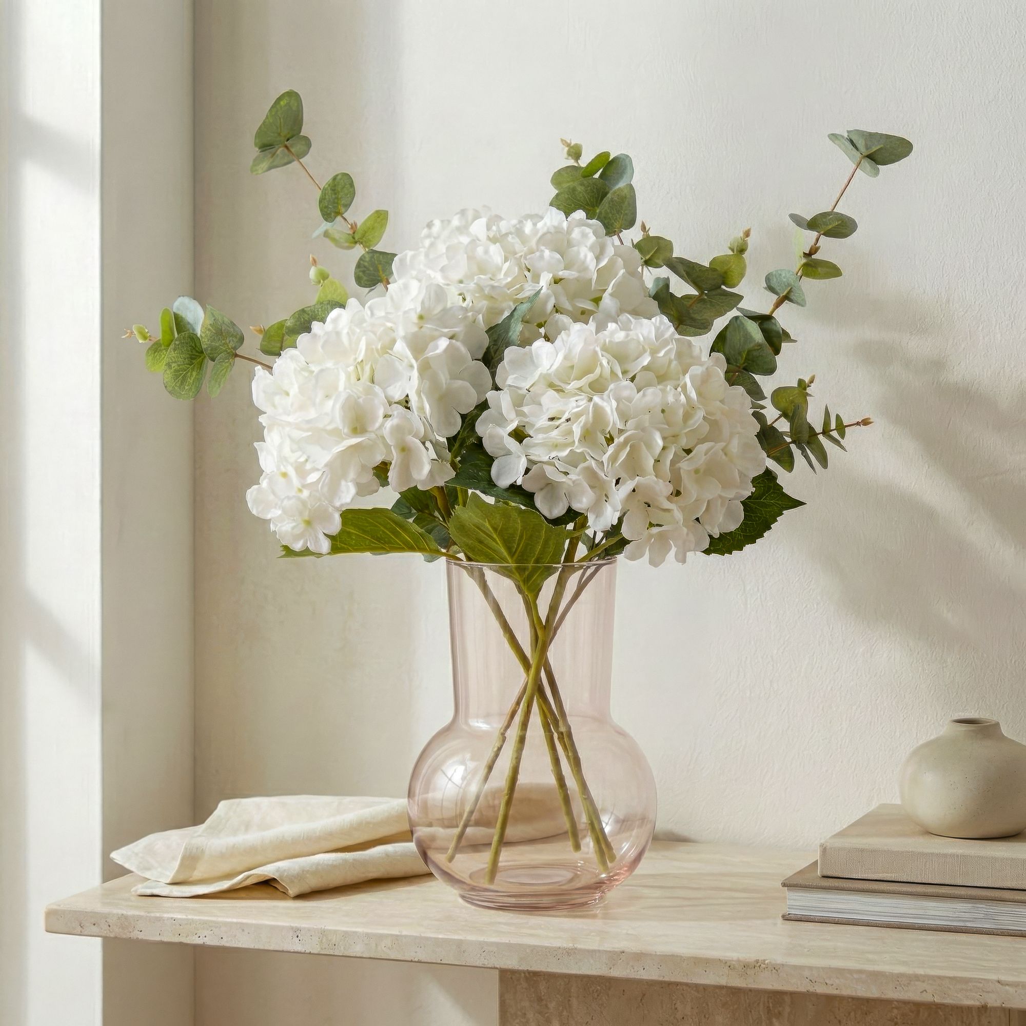 White Hydrangea Single stem Artificial flower (H) 470mm