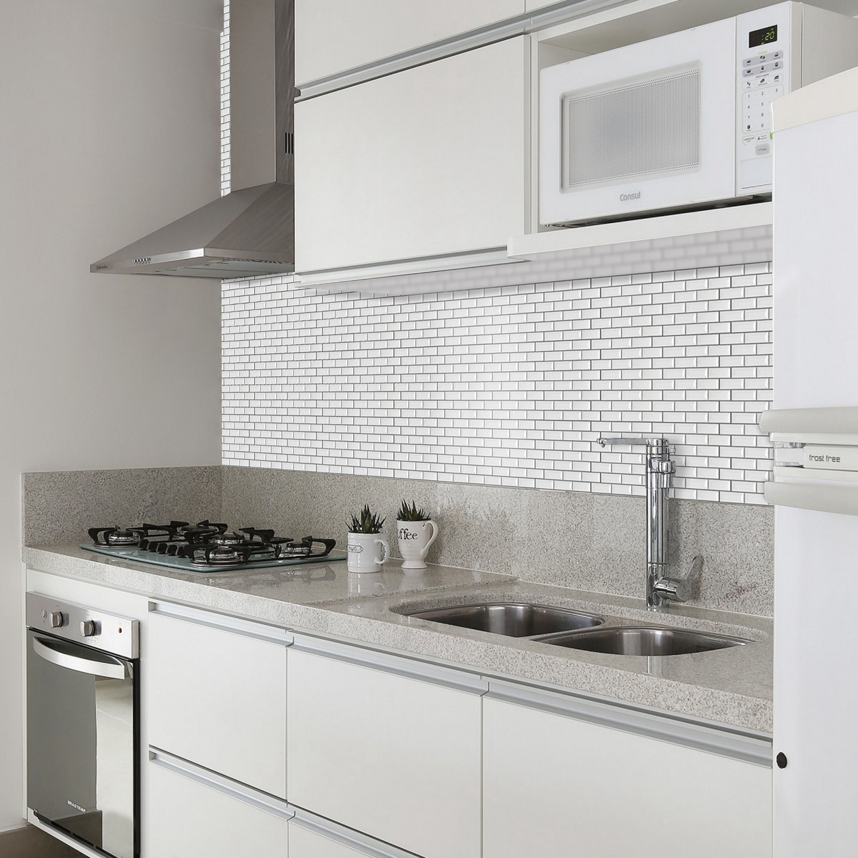 White Mini bevel brick Porcelain Mosaic tile, (L)320mm (W ...