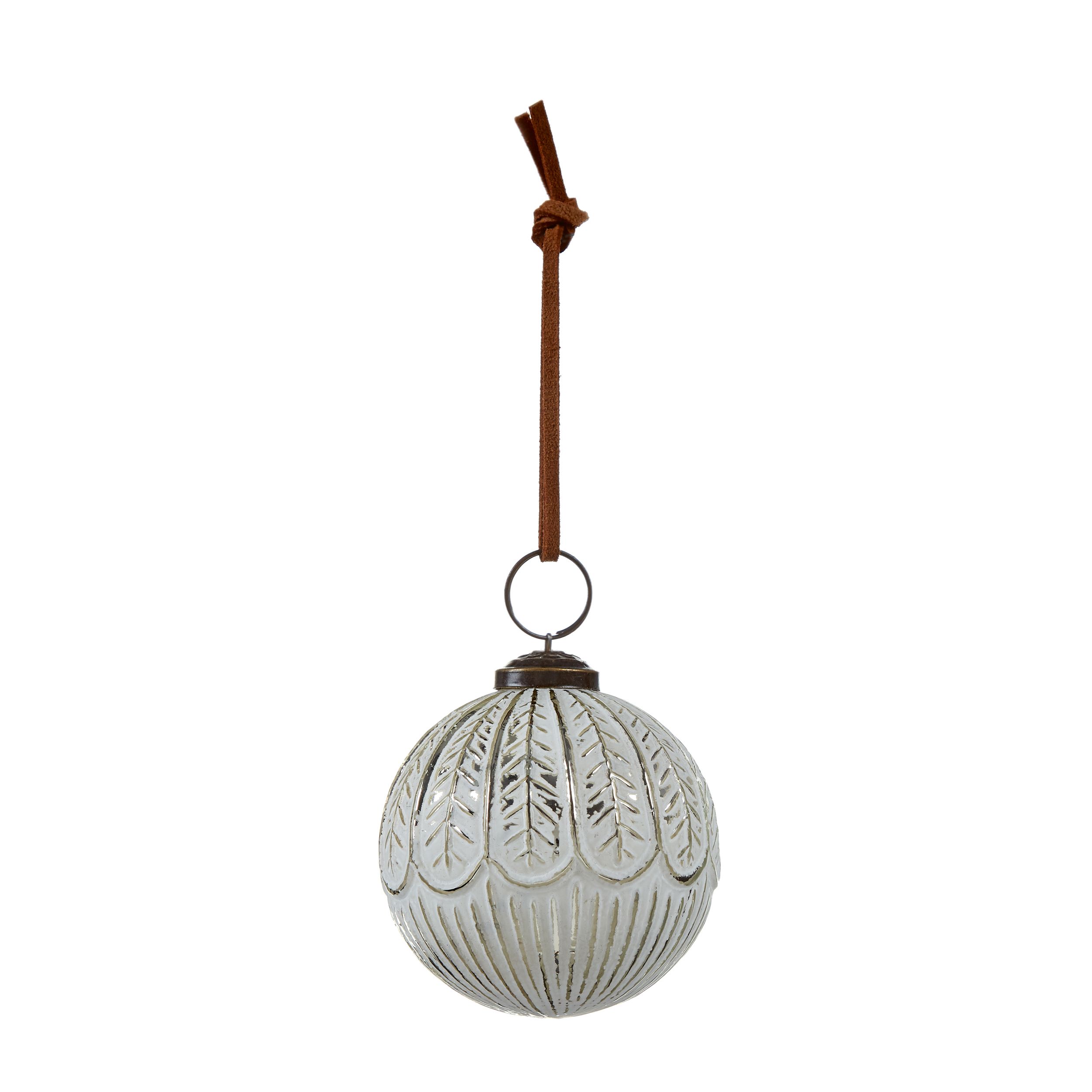 White Ornate Glass Round Bauble (D) 70mm