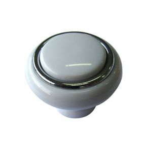 White Plastic Chrome effect Round Cabinet Knob (Dia)40mm