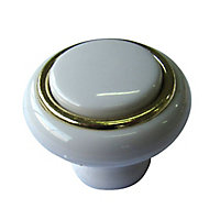 White Plastic Gold effect Round Cabinet Knob (Dia)40mm