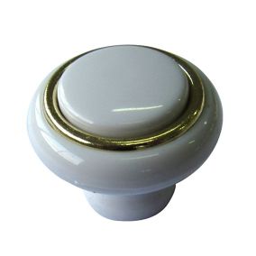 White Plastic Gold effect Round Cabinet Knob (Dia)40mm