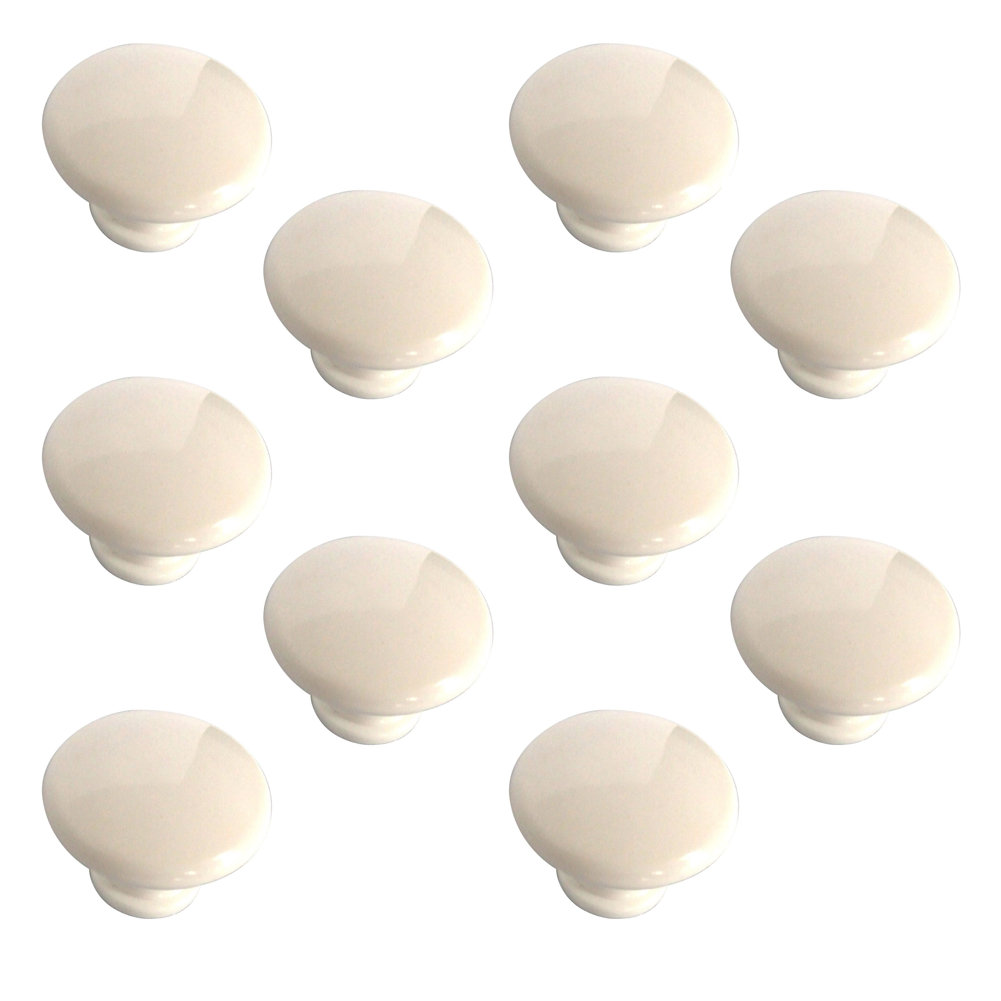 White Plastic Round Knob (Dia)34mm, Pack of 10