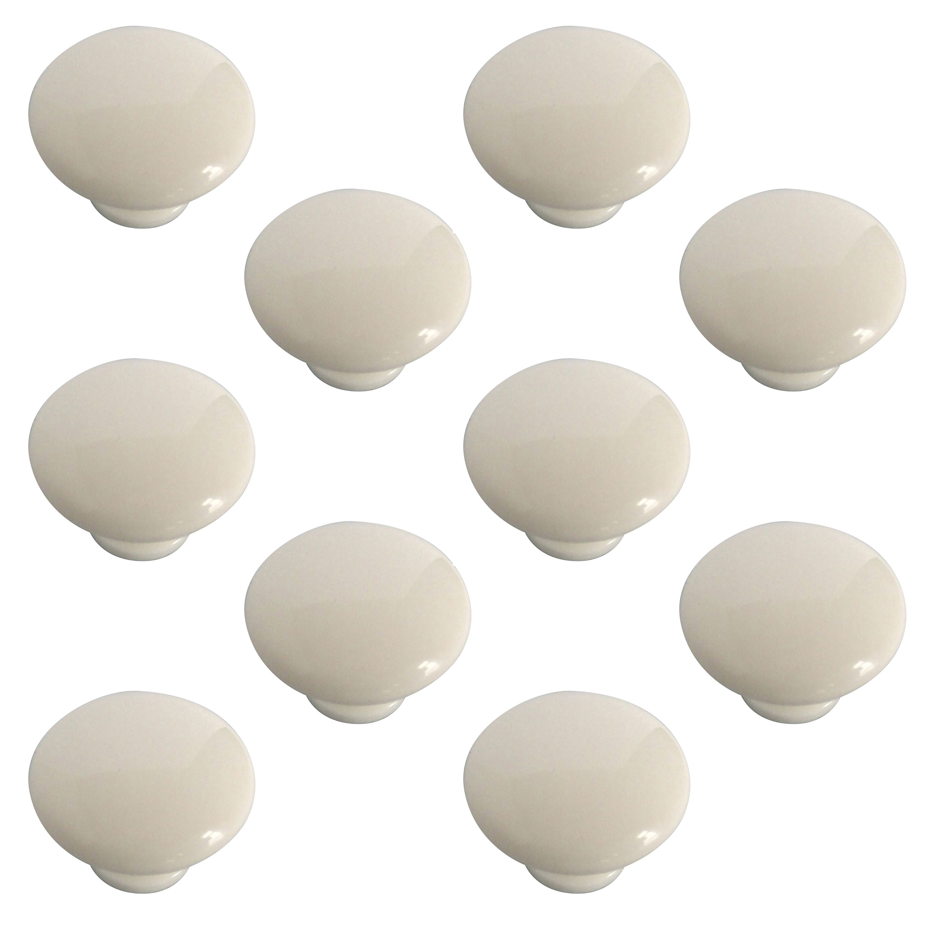 White Plastic Round Knob (Dia)40mm, Pack of 10