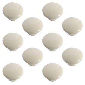 White Plastic Round Knob (Dia)40mm, Pack of 10