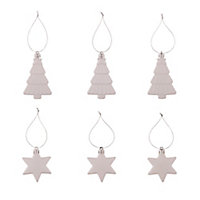 White Plastic Star & tree Hanging decoration set, Set of 12