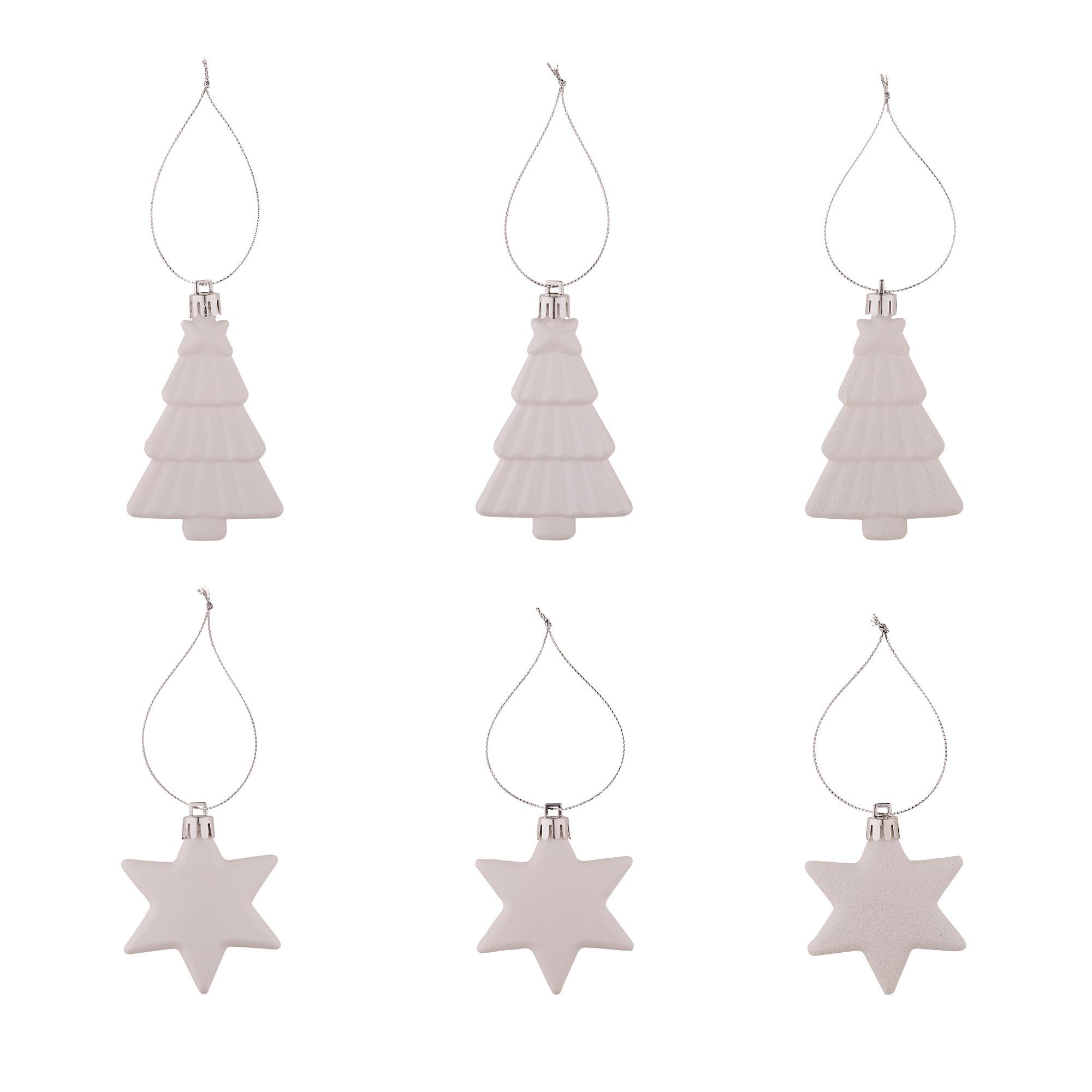 White Plastic Star & tree Hanging decoration set, Set of 12