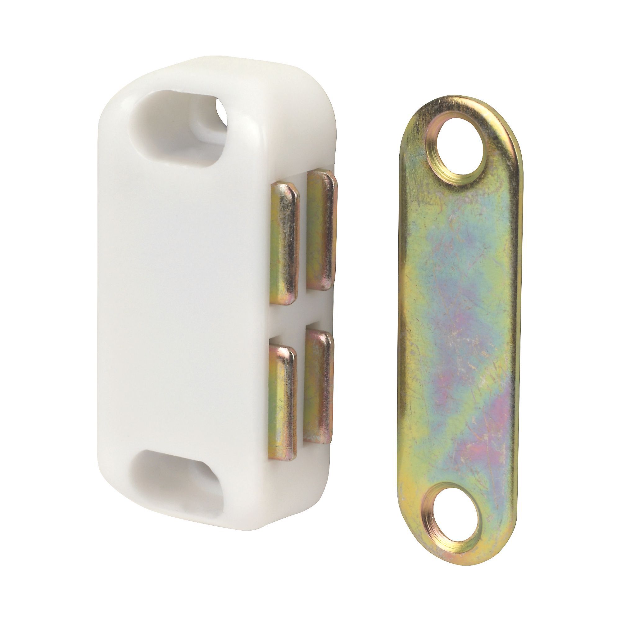 White Plastic & steel catch, Pack of 10 DIY at B&Q