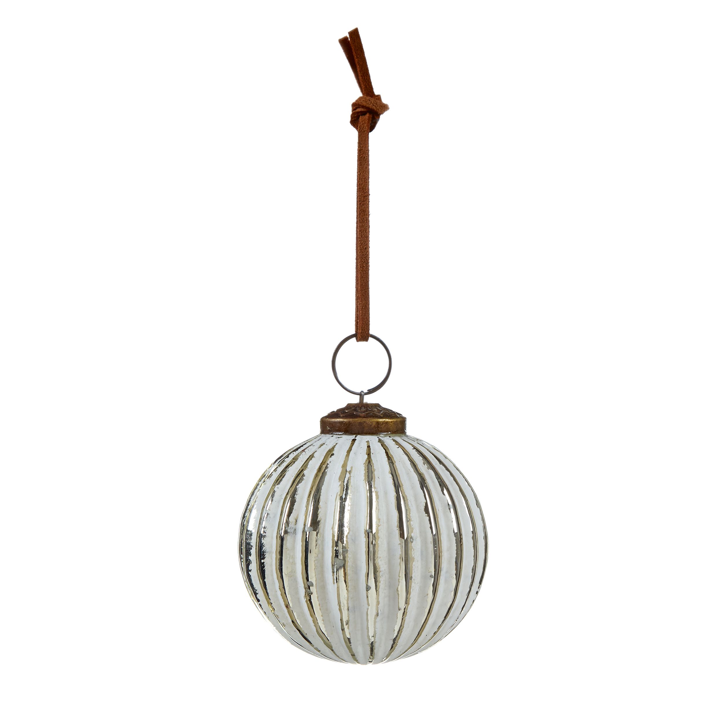 White Ribbed Glass Round Bauble (D) 70mm