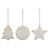 White Whitewash effect Wood Tree, star & bauble Decoration, Set of 3