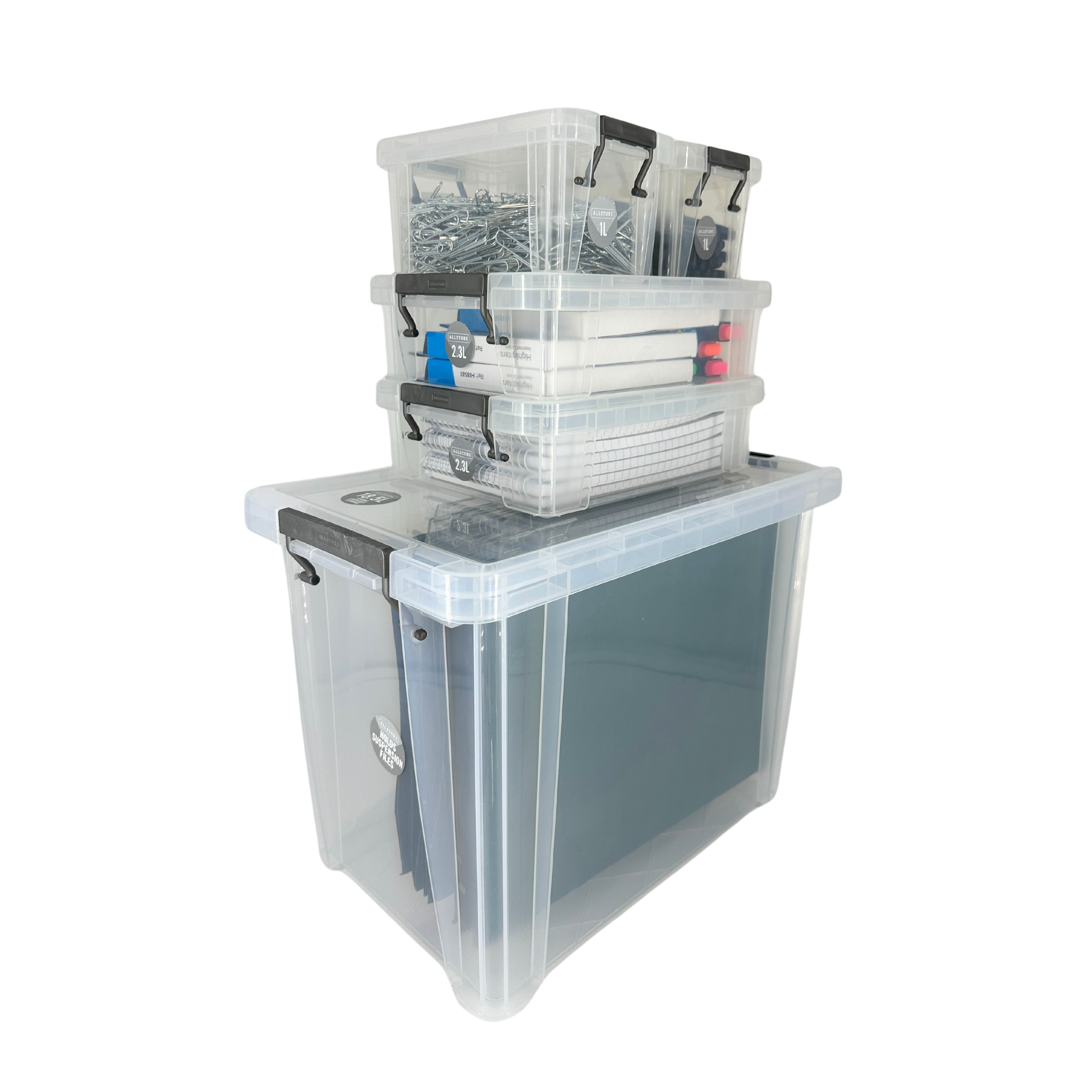 Whitefurze Allstore Heavy duty Clear 25.1L Stackable Storage box with Lid Bundle, Pack of 5
