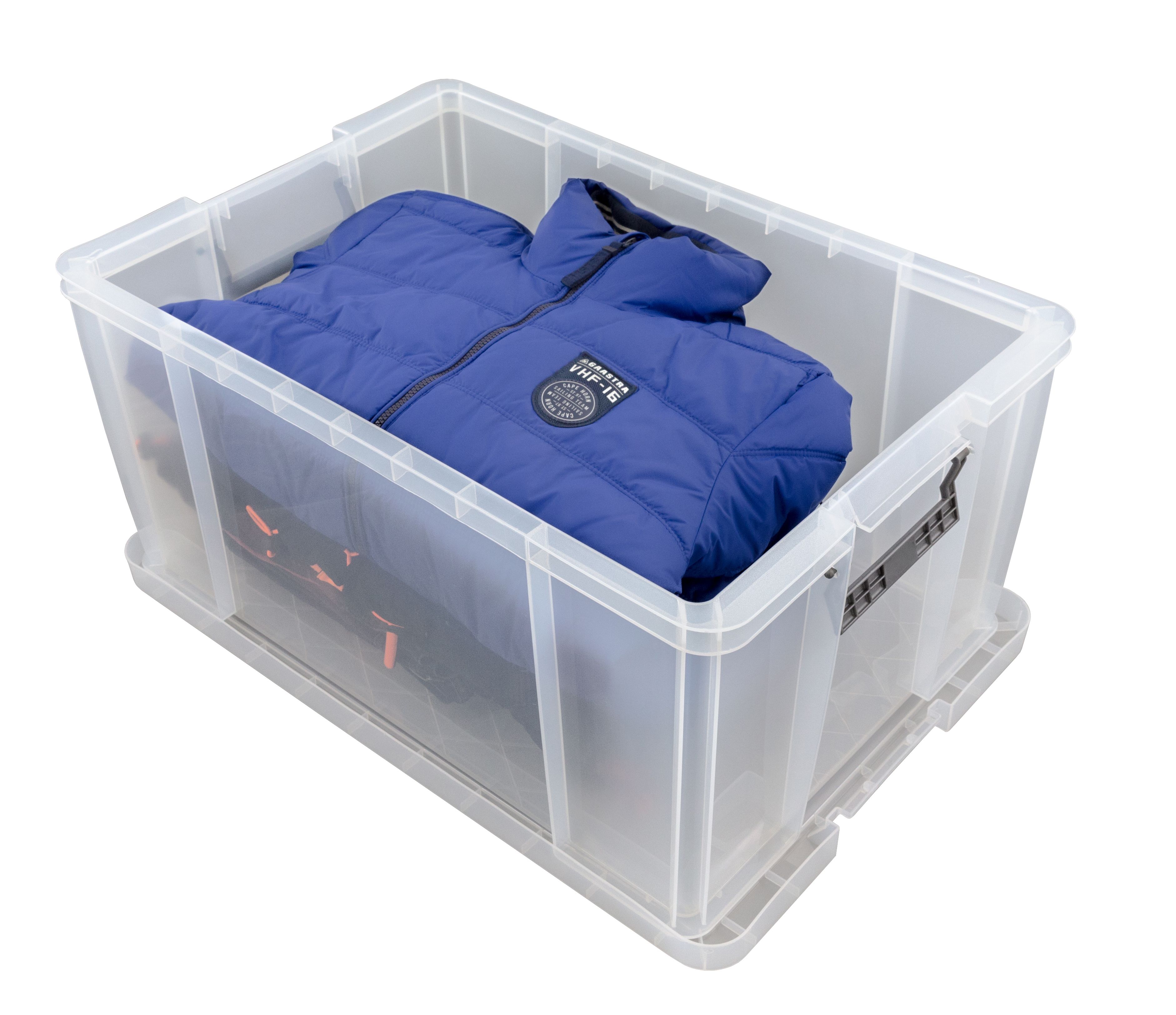 Whitefurze Allstore Heavy duty Clear 70L XL Plastic Stackable Storage box with Lid