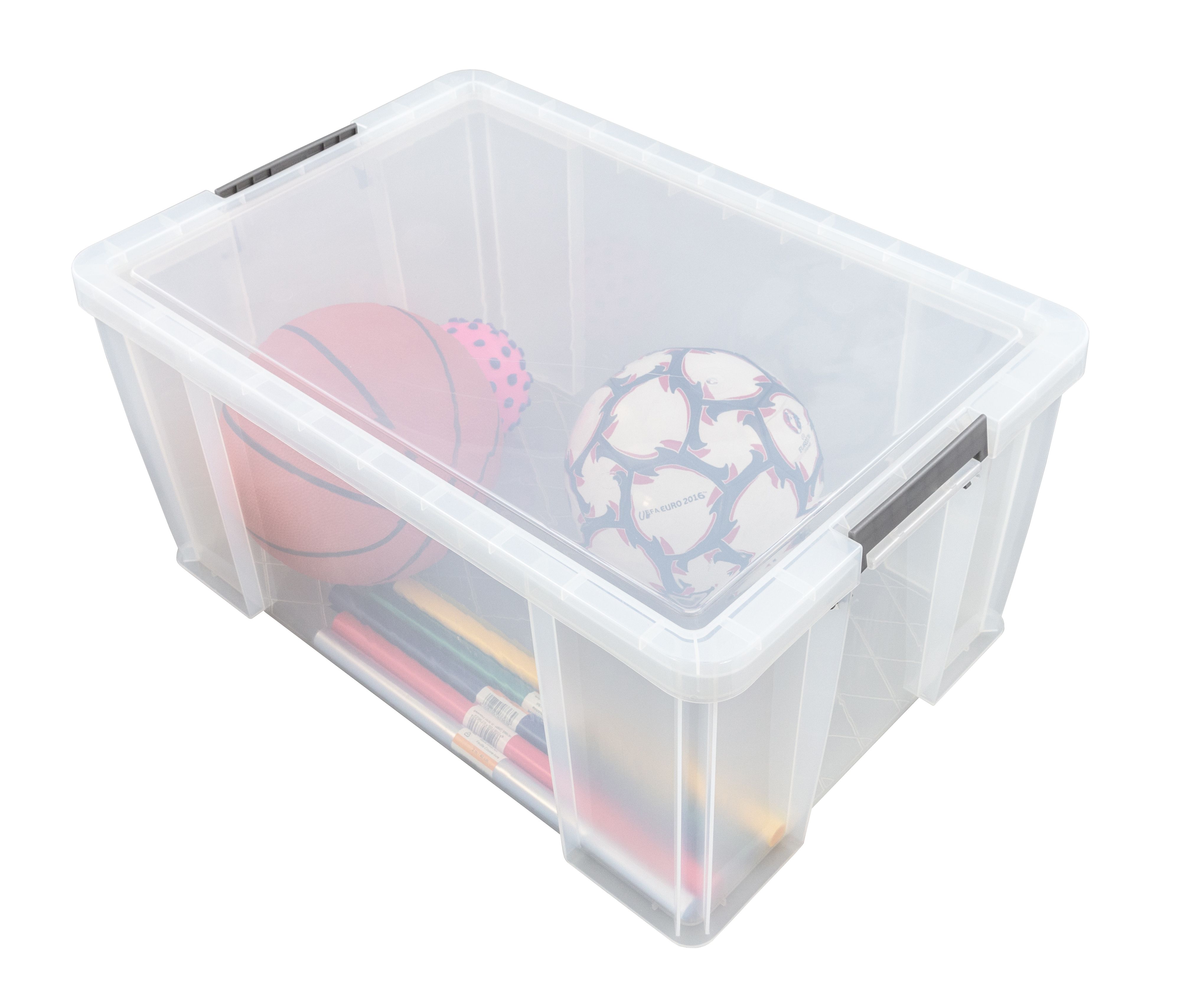 Whitefurze Allstore Heavy duty Clear 70L XL Plastic Stackable Storage box with Lid