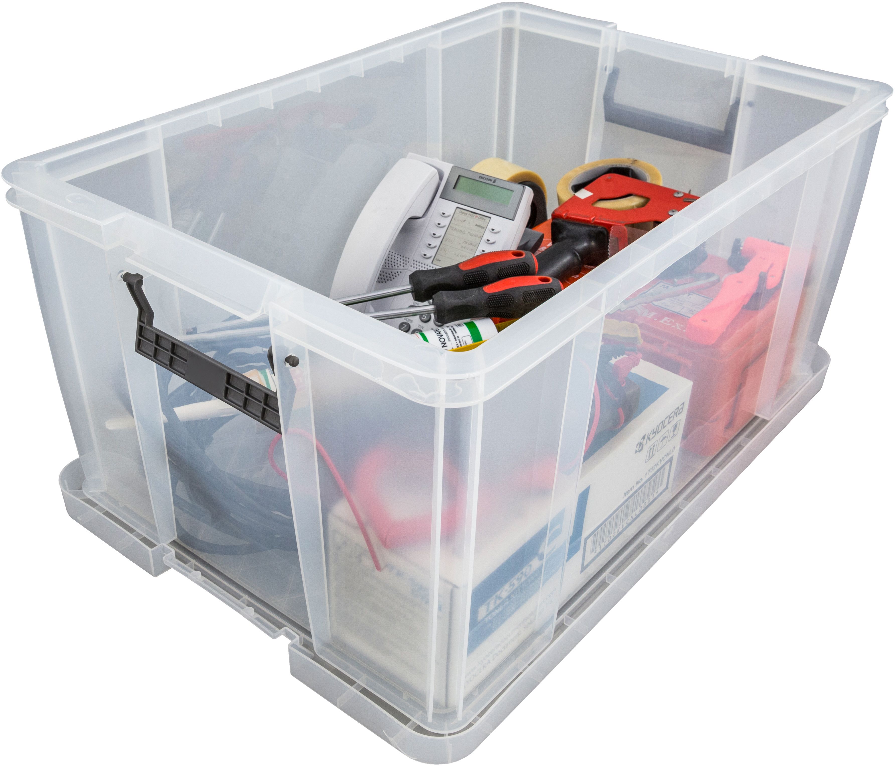 Whitefurze Allstore Heavy duty Clear 70L XL Plastic Stackable Storage box with Lid