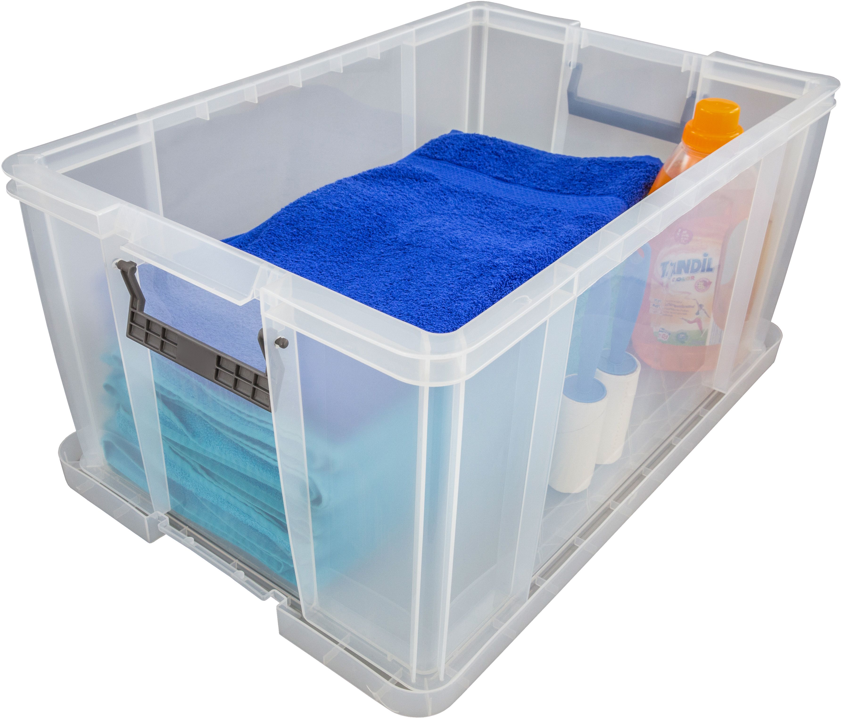 Whitefurze Allstore Heavy duty Clear 70L XL Plastic Stackable Storage box with Lid