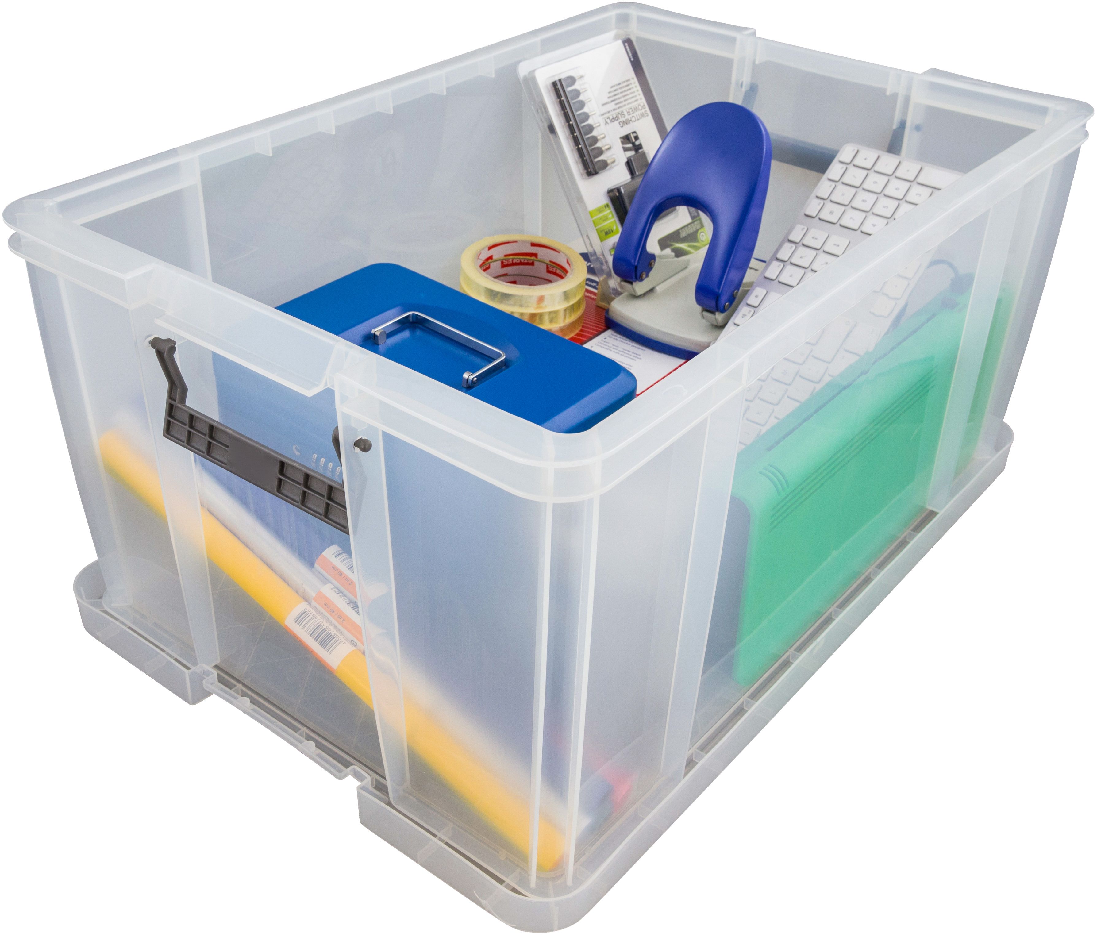 Whitefurze Allstore Heavy duty Clear 70L XL Plastic Stackable Storage box with Lid