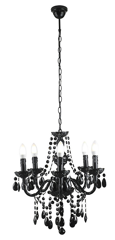 Wickham Chandelier Black 5 Lamp Ceiling, Black 5 Light Chandelier With Shades