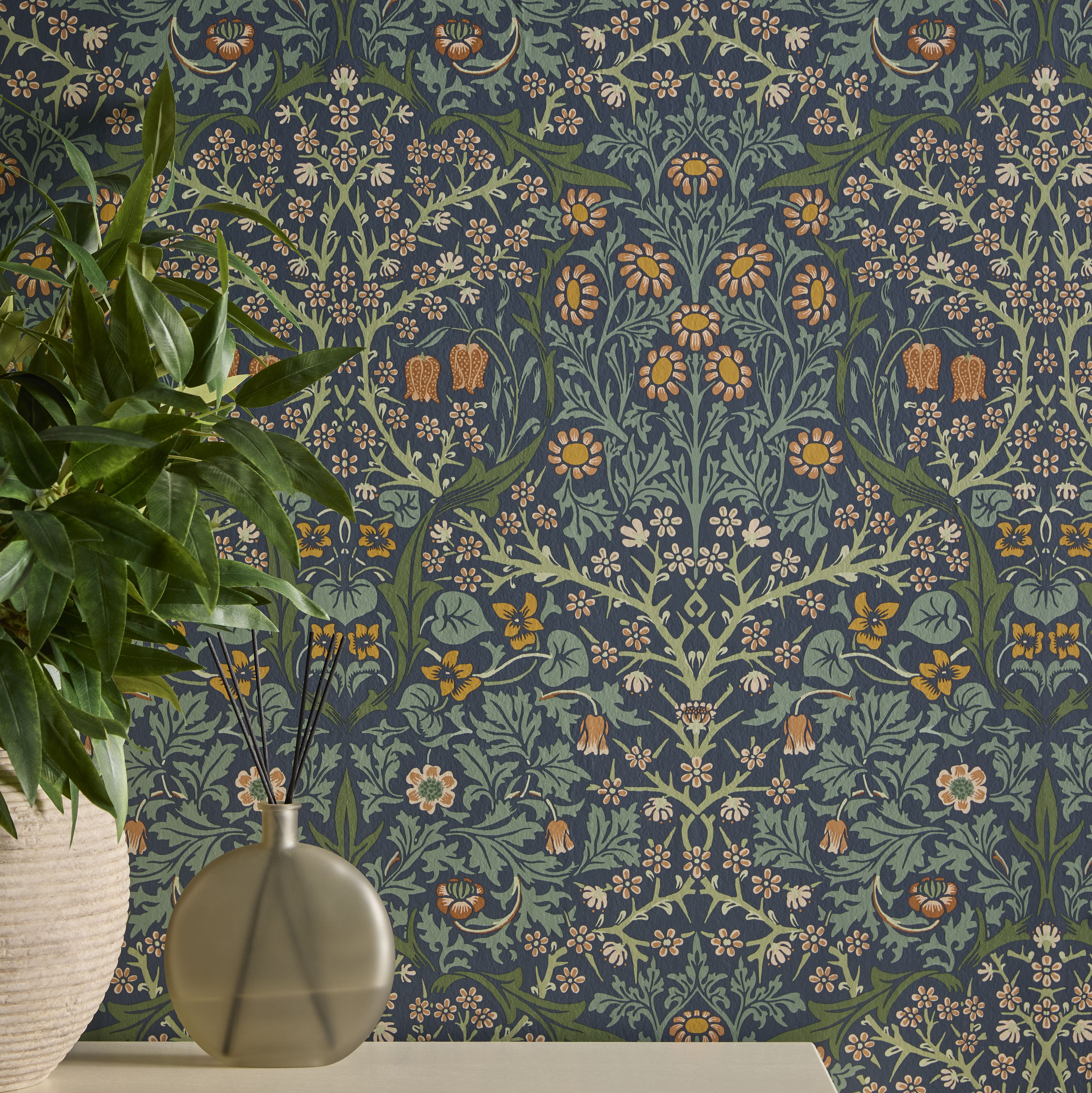 William Morris Dusk Blue Blackthorn Smooth Wallpaper