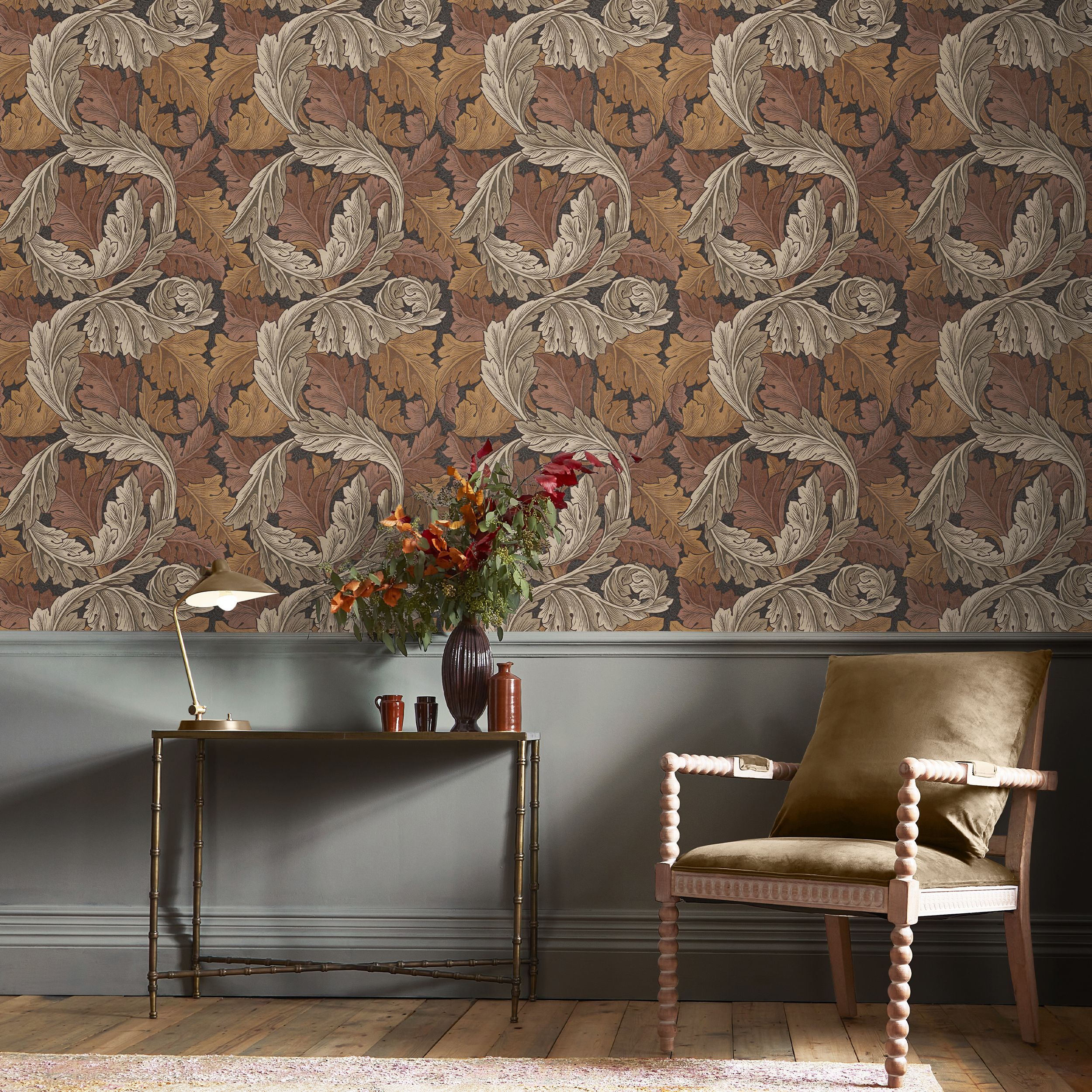 William Morris Gallery Collection Burnt Orange Acanthus Smooth Wallpaper
