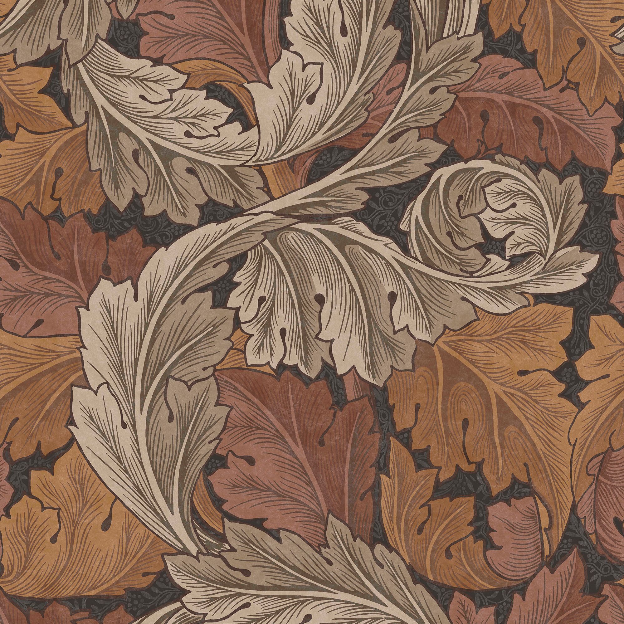 William Morris Gallery Collection Burnt Orange Acanthus Smooth Wallpaper
