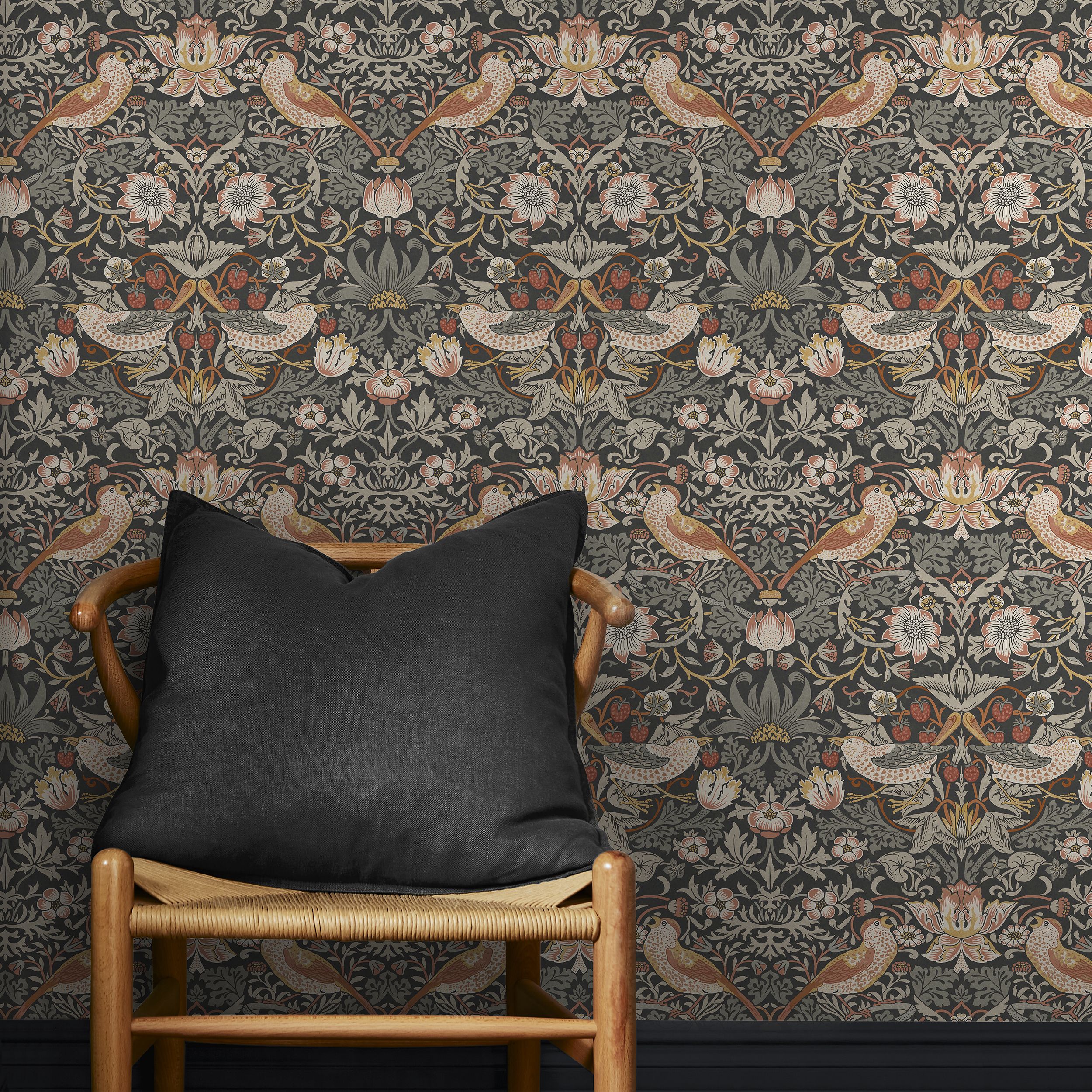 William Morris Gallery Collection Charcoal Strawberry Thief Smooth Wallpaper