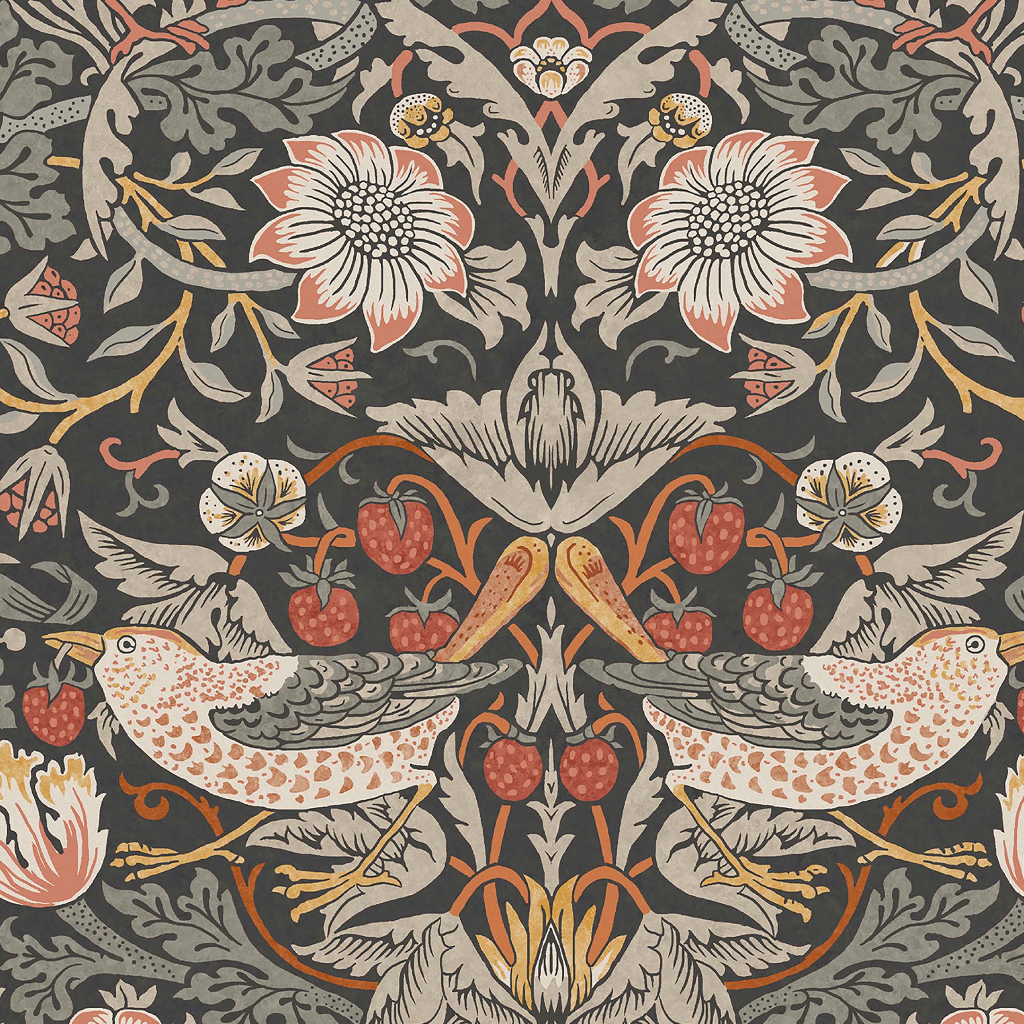 William Morris Gallery Collection Charcoal Strawberry Thief Smooth Wallpaper