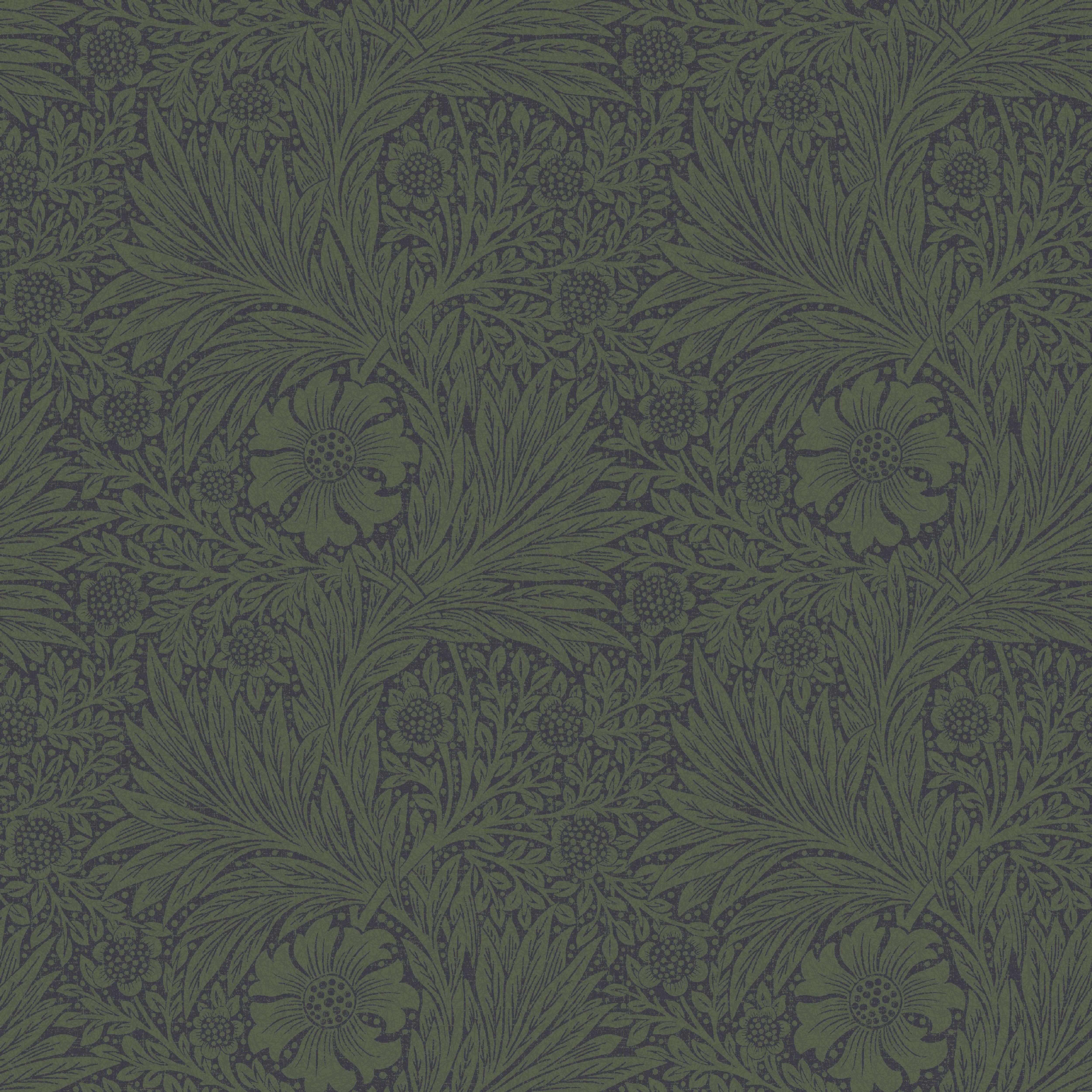 William Morris Gallery Collection Fibrous Green Marigold Metallic effect Smooth Wallpaper