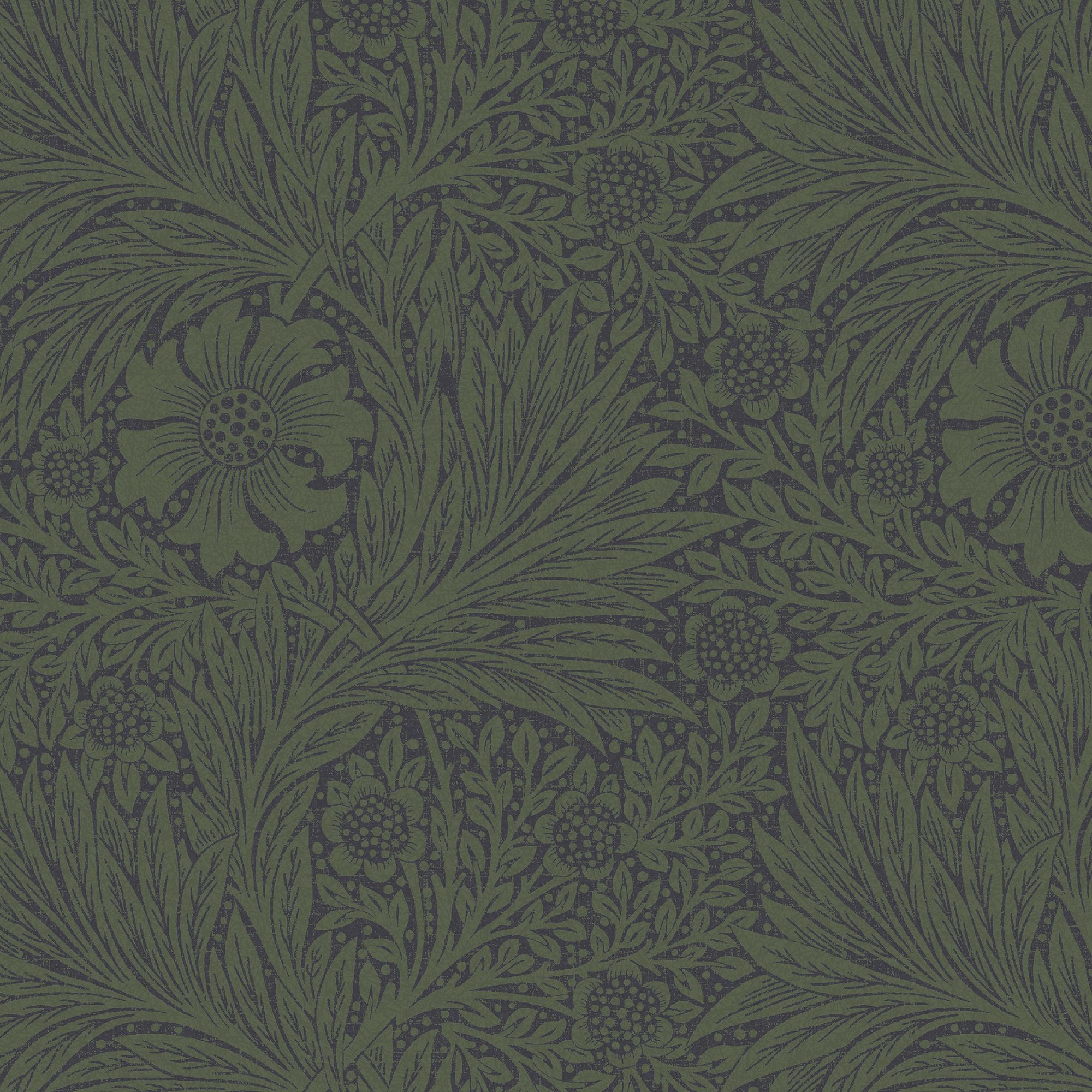 William Morris Gallery Collection Fibrous Green Marigold Metallic effect Smooth Wallpaper
