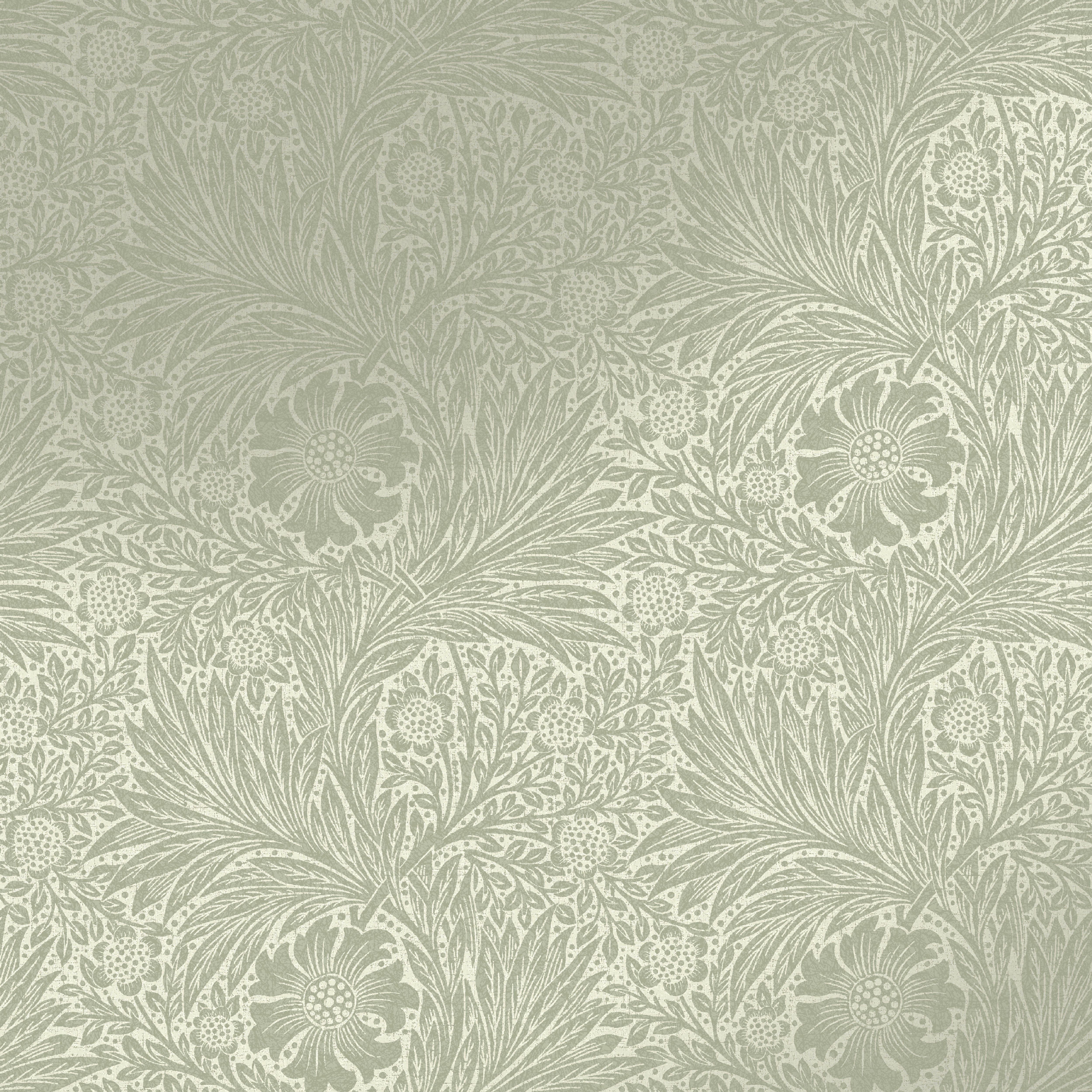 William Morris Gallery Collection Fibrous Sage Marigold Metallic effect Smooth Wallpaper