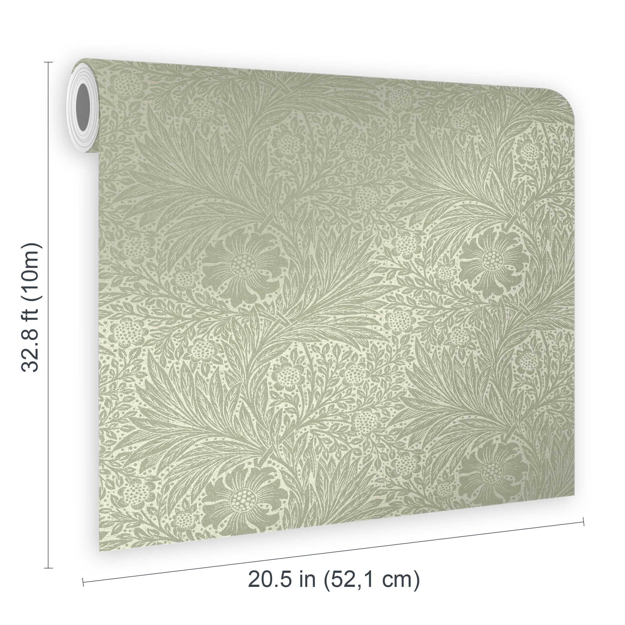 William Morris Gallery Collection Fibrous Sage Marigold Metallic effect Smooth Wallpaper