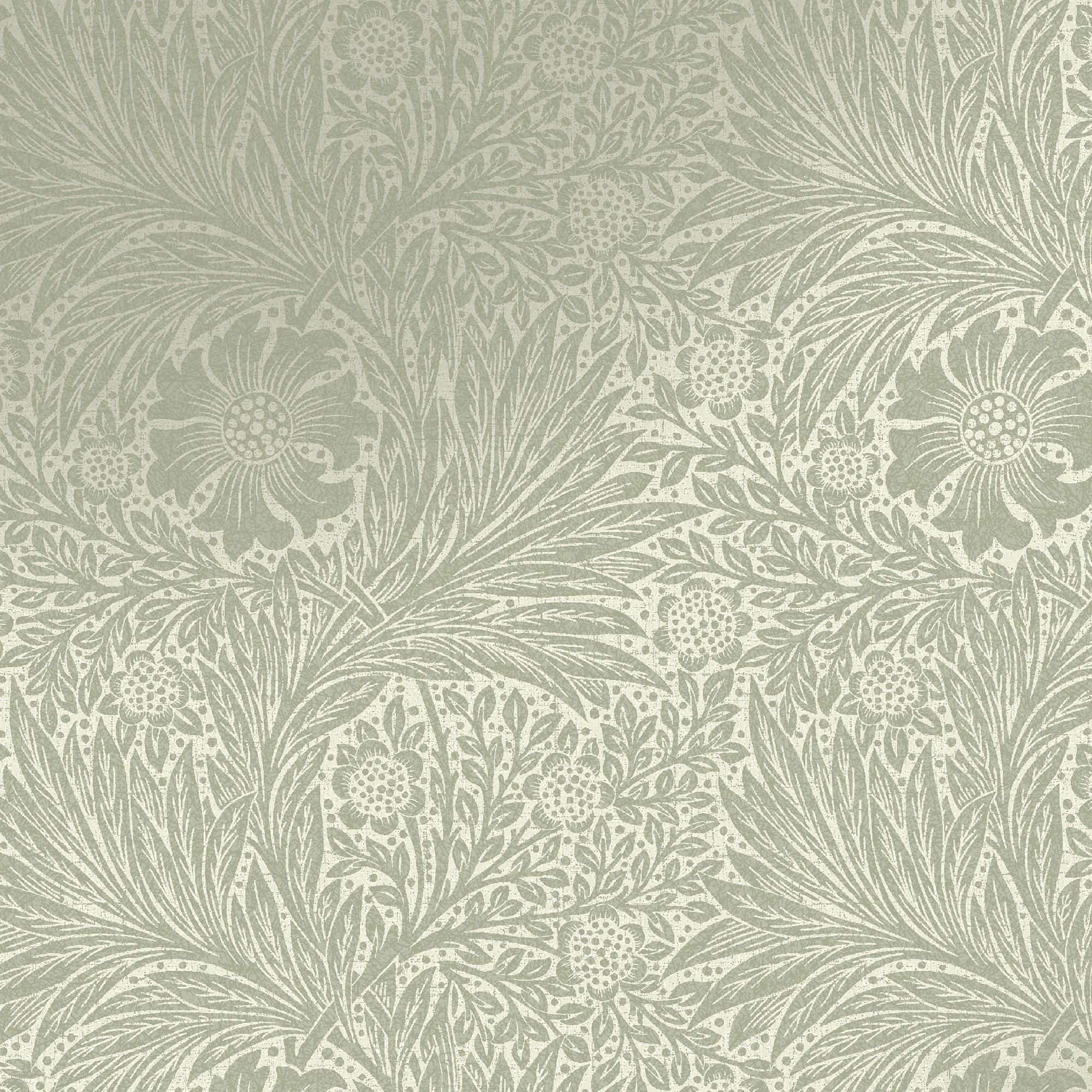William Morris Gallery Collection Fibrous Sage Marigold Metallic effect Smooth Wallpaper